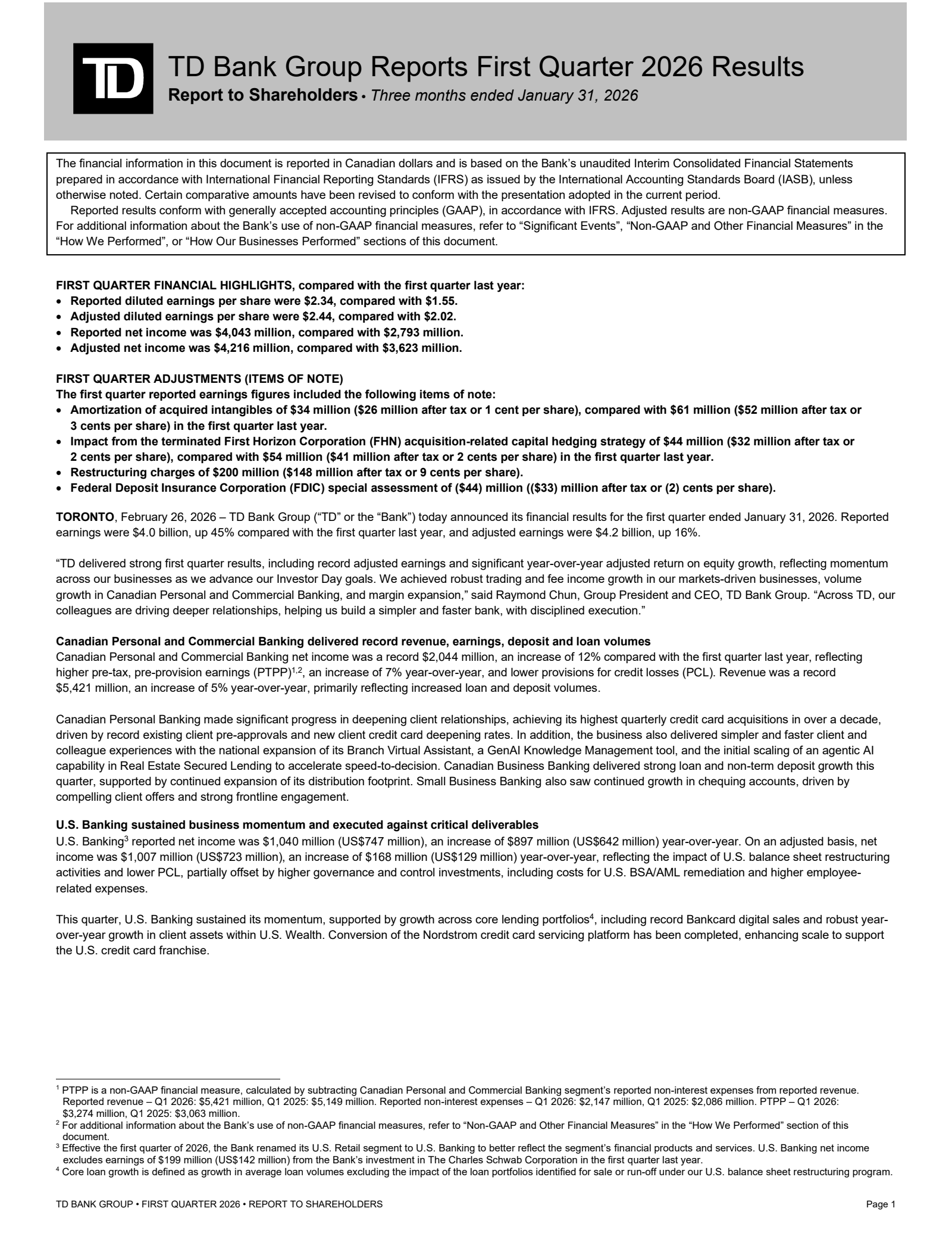 Toronto Dominion Bank's Q1 2026 Interim report
