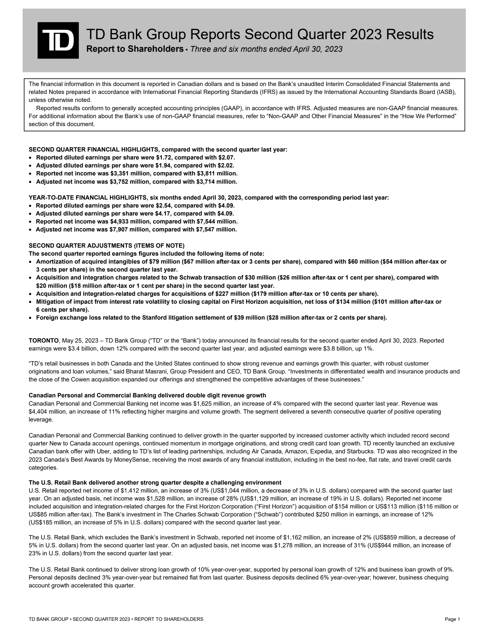 TD Q2 2023 Earnings Report on 5/25/2023
