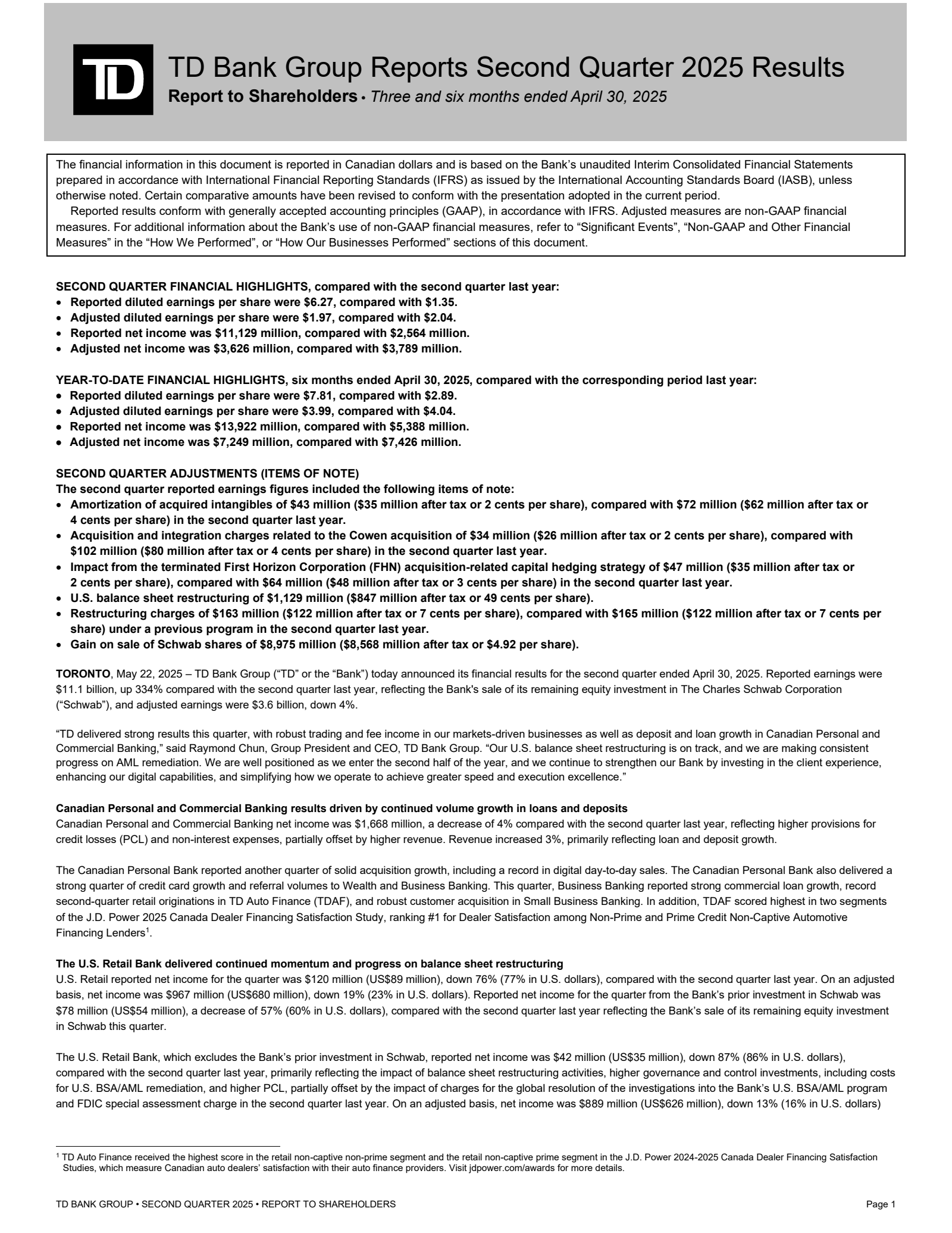 Toronto Dominion Bank's Q2 2025 Interim report