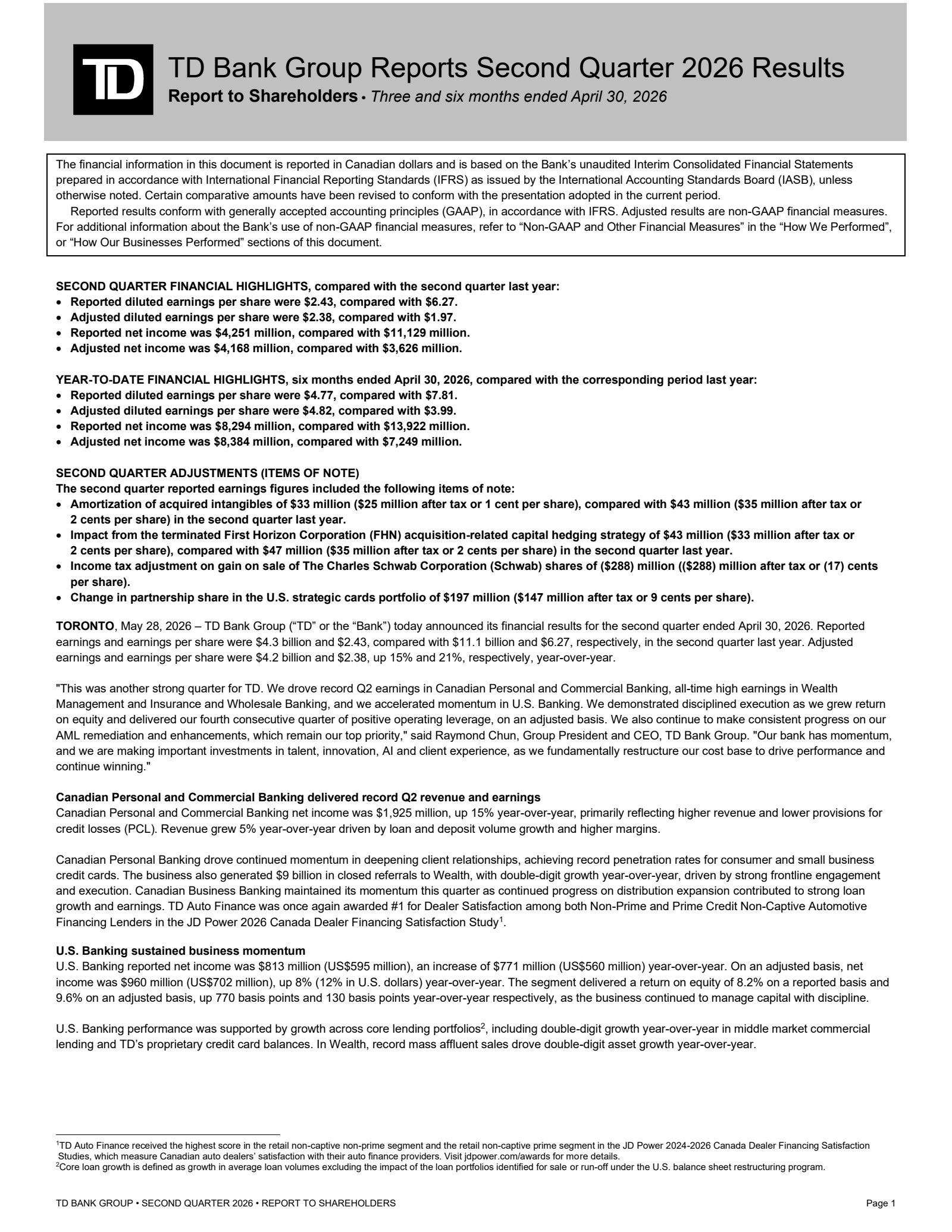Toronto Dominion Bank's Q2 2026 Interim report