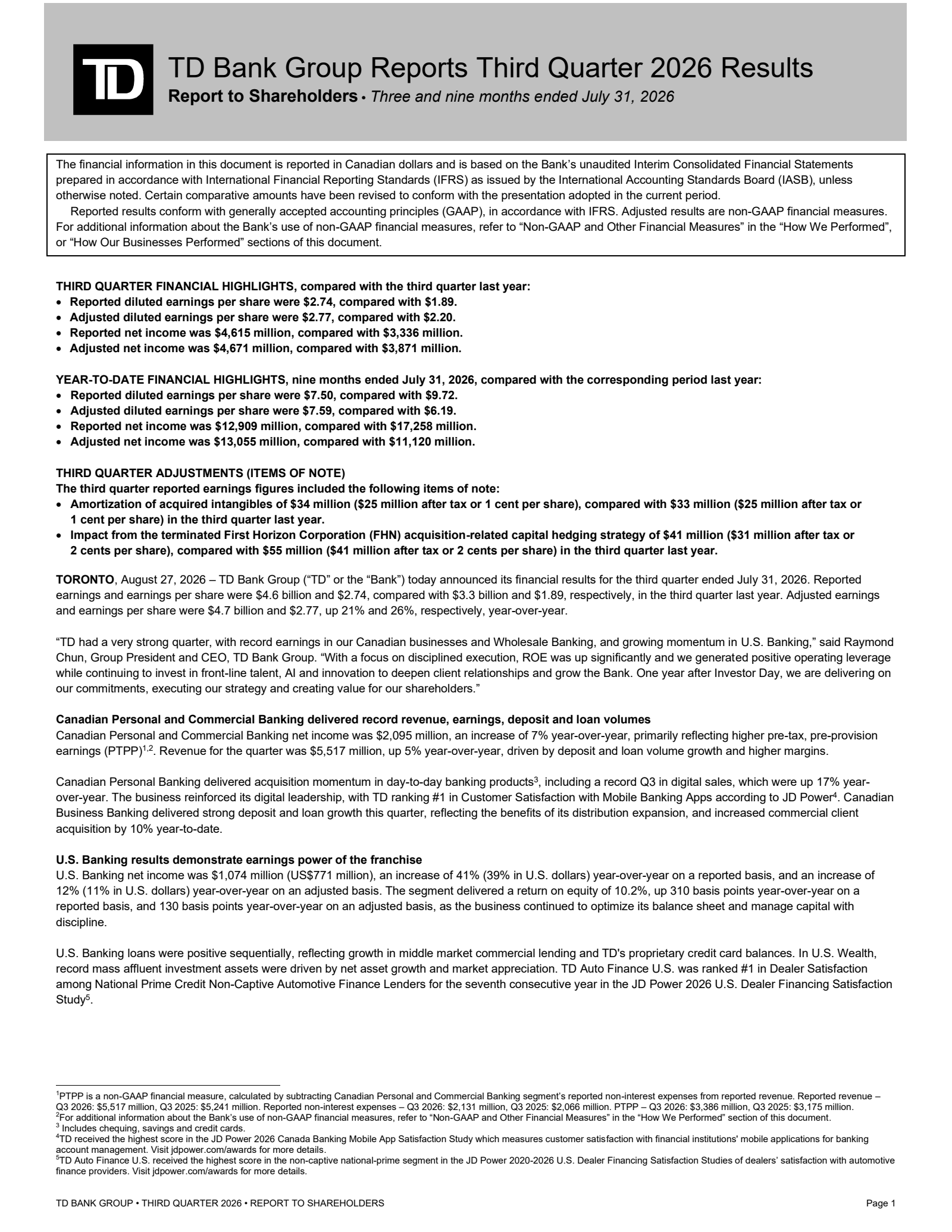 Toronto Dominion Bank's Q3 2026 Interim report