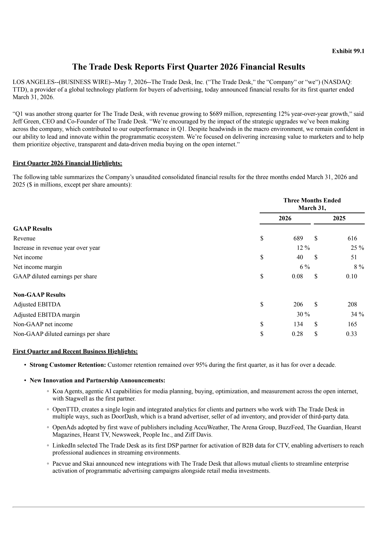 Trade Desk's Q1 2026 Press Release