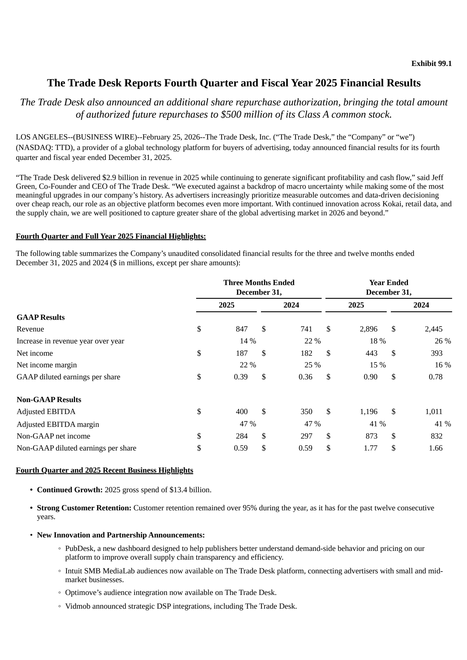 Trade Desk's Q4 2025 Press Release