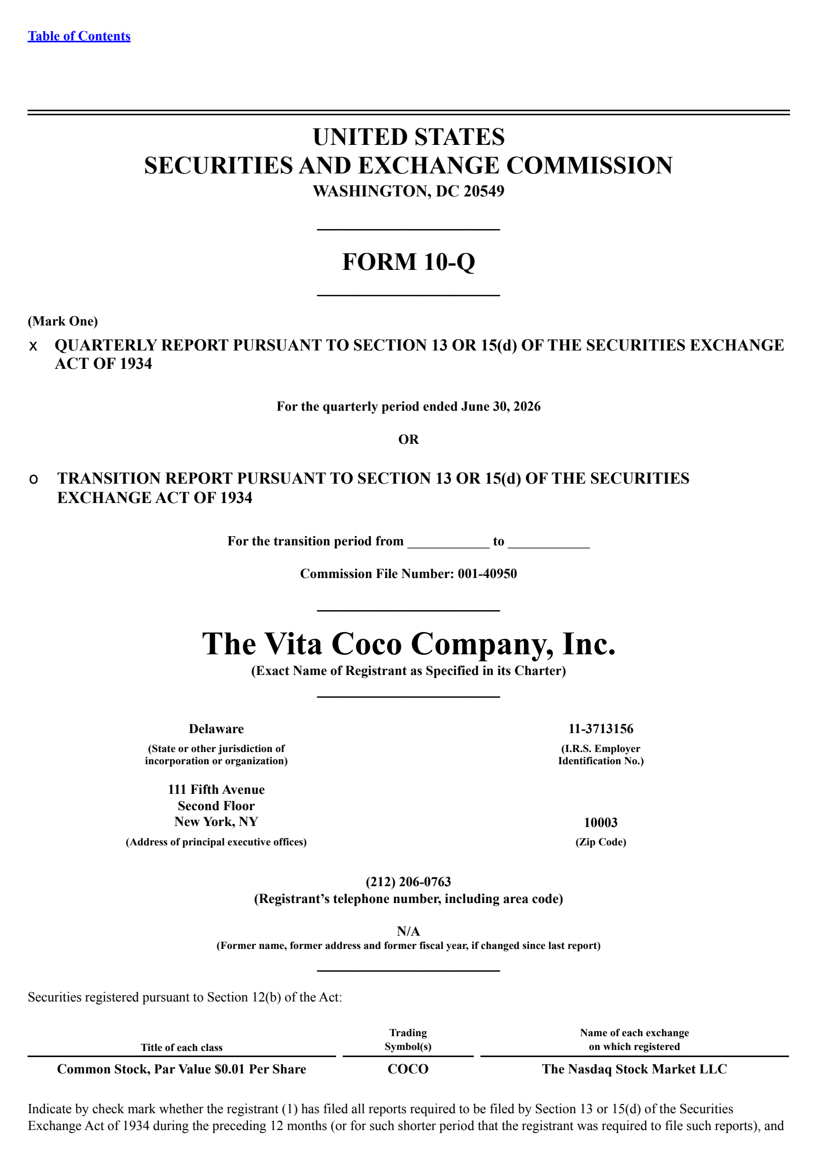 Vita Coco's Q2 2026 Quarterly report