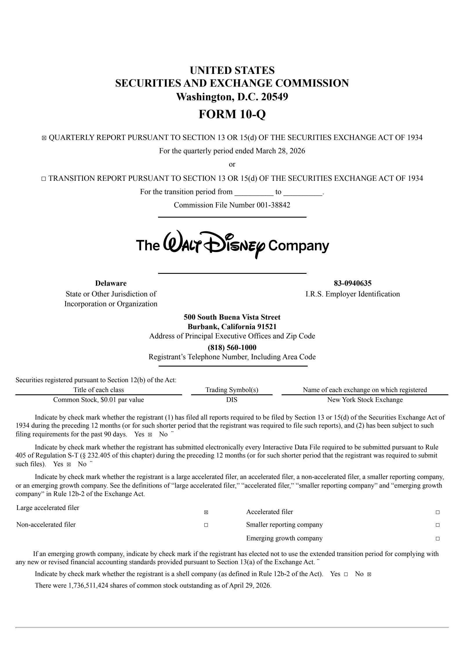 Walt Disney's Q2 2026 Quarterly report