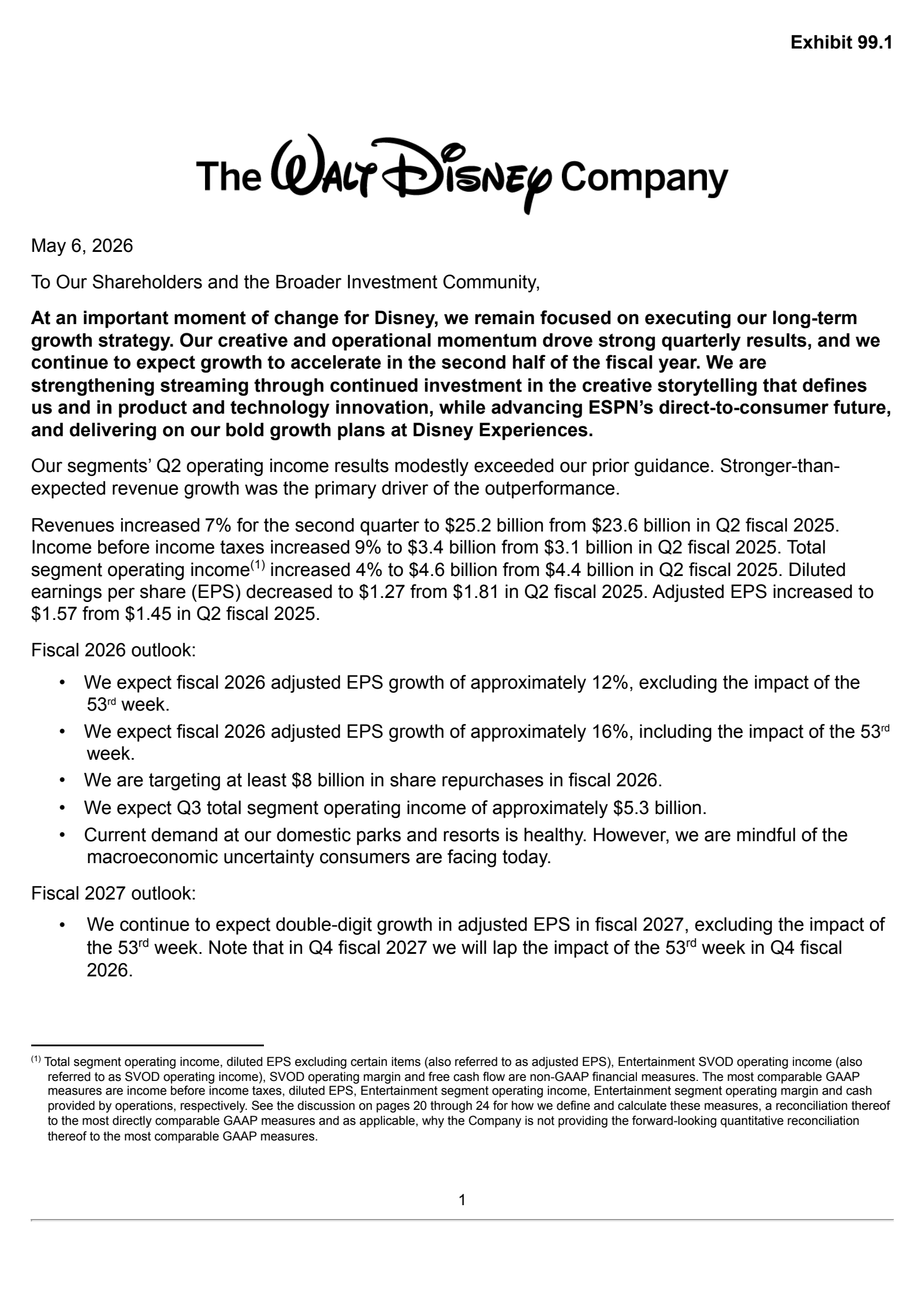 Walt Disney's Q2 2026 Press Release