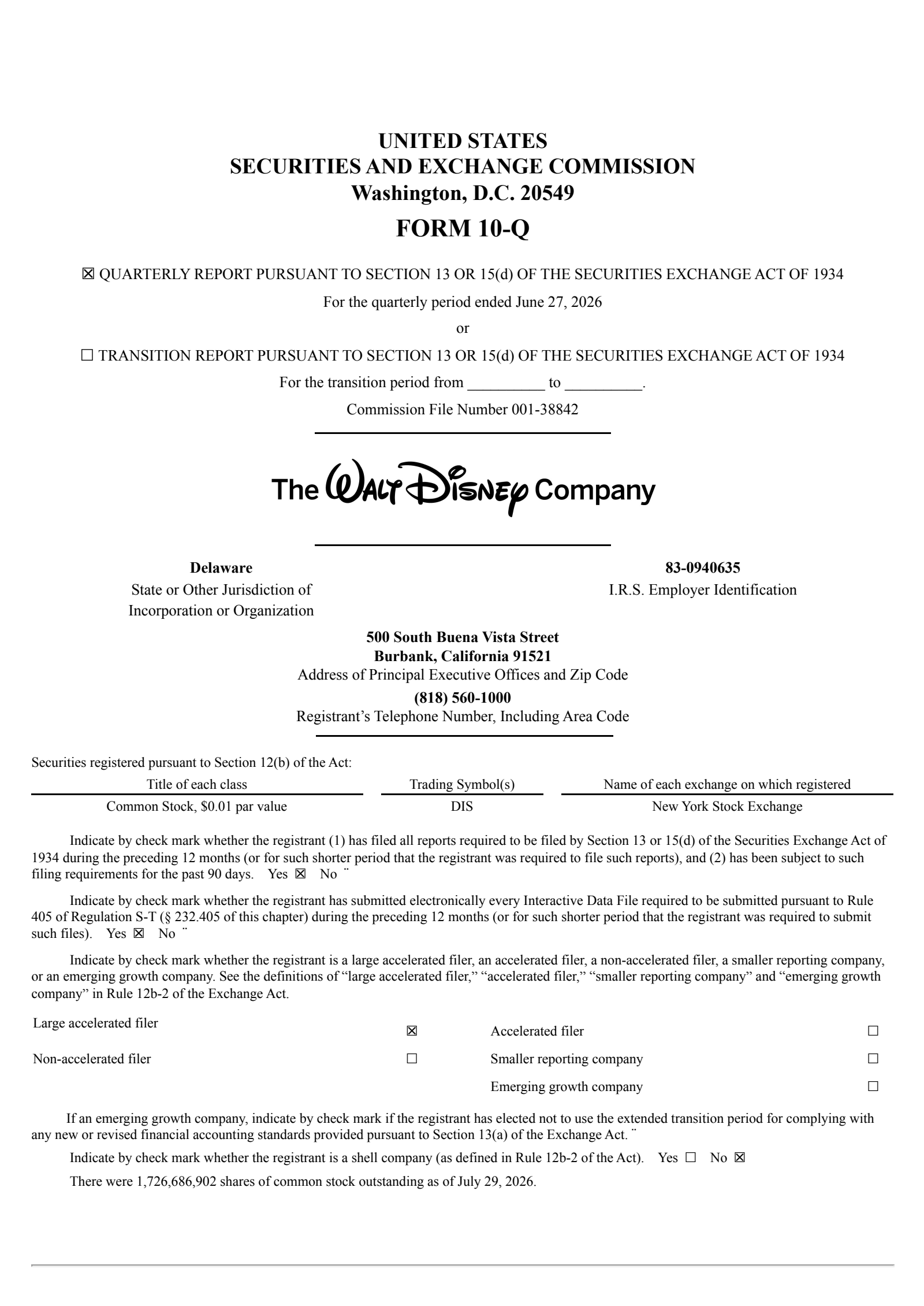 Walt Disney's Q3 2026 Quarterly report