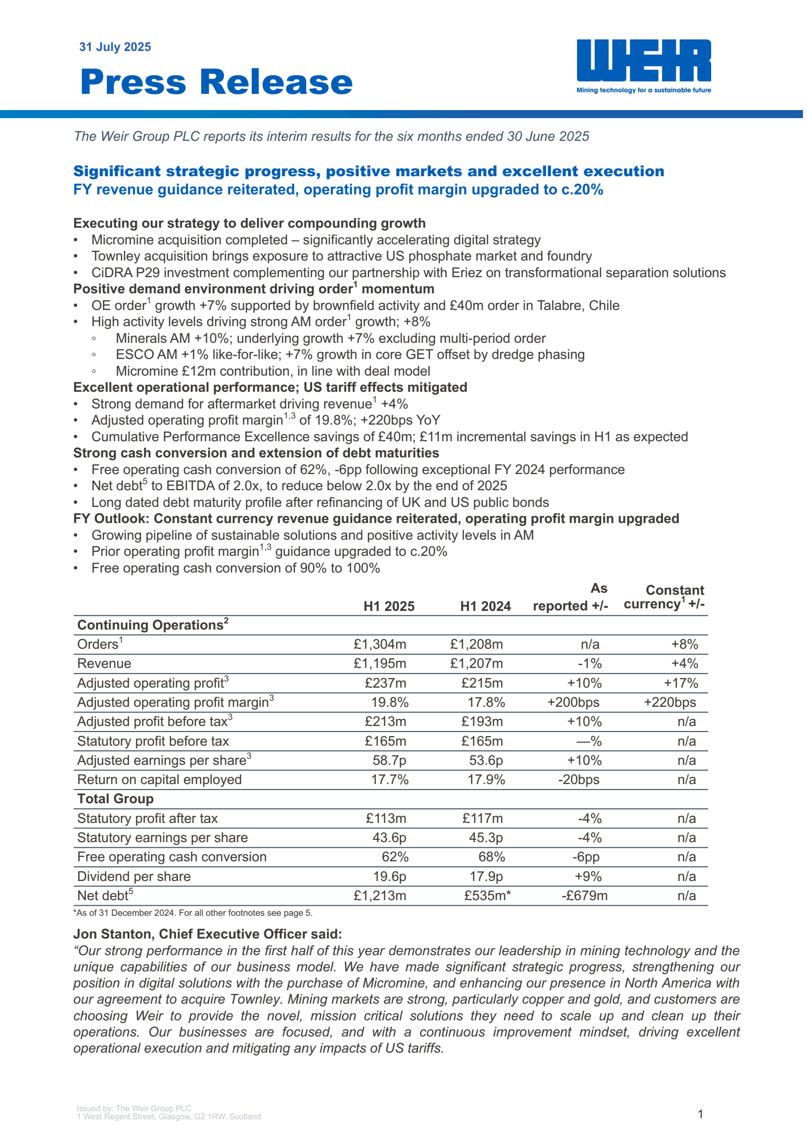 The Weir Group's H1 2025 Interim report