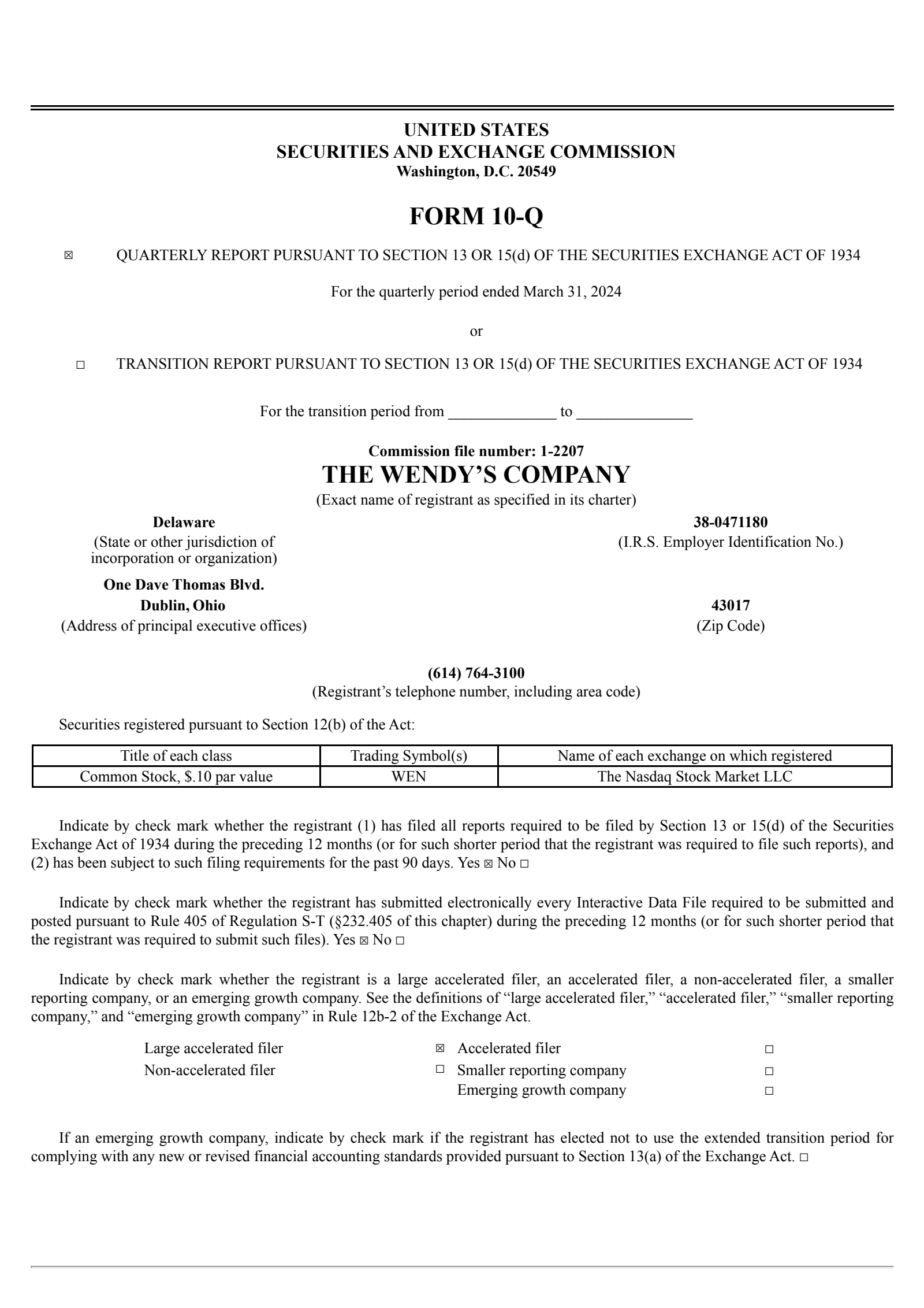 Wendy's' Q1 2024 Quarterly report