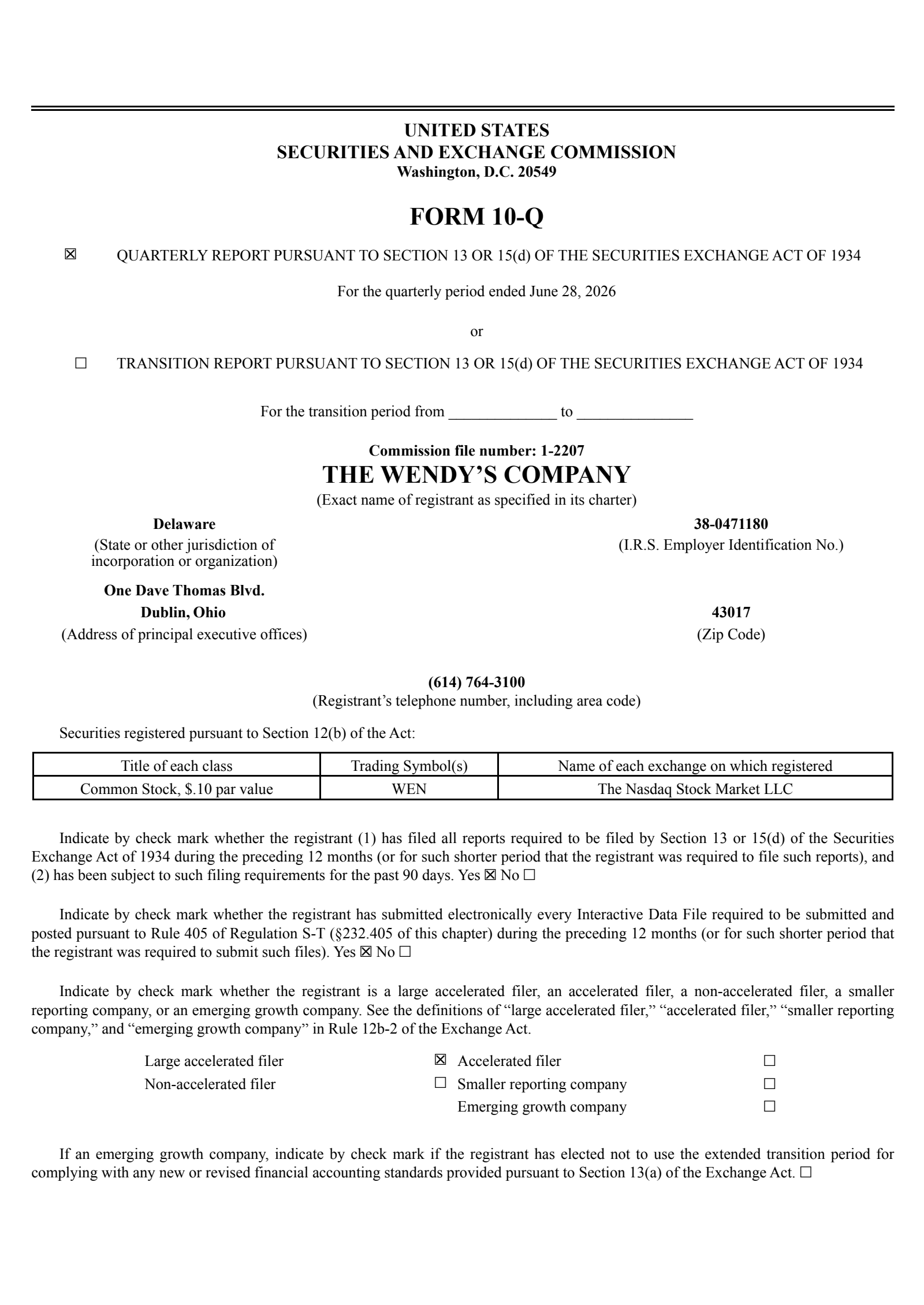 Wendy's' Q2 2026 Quarterly report