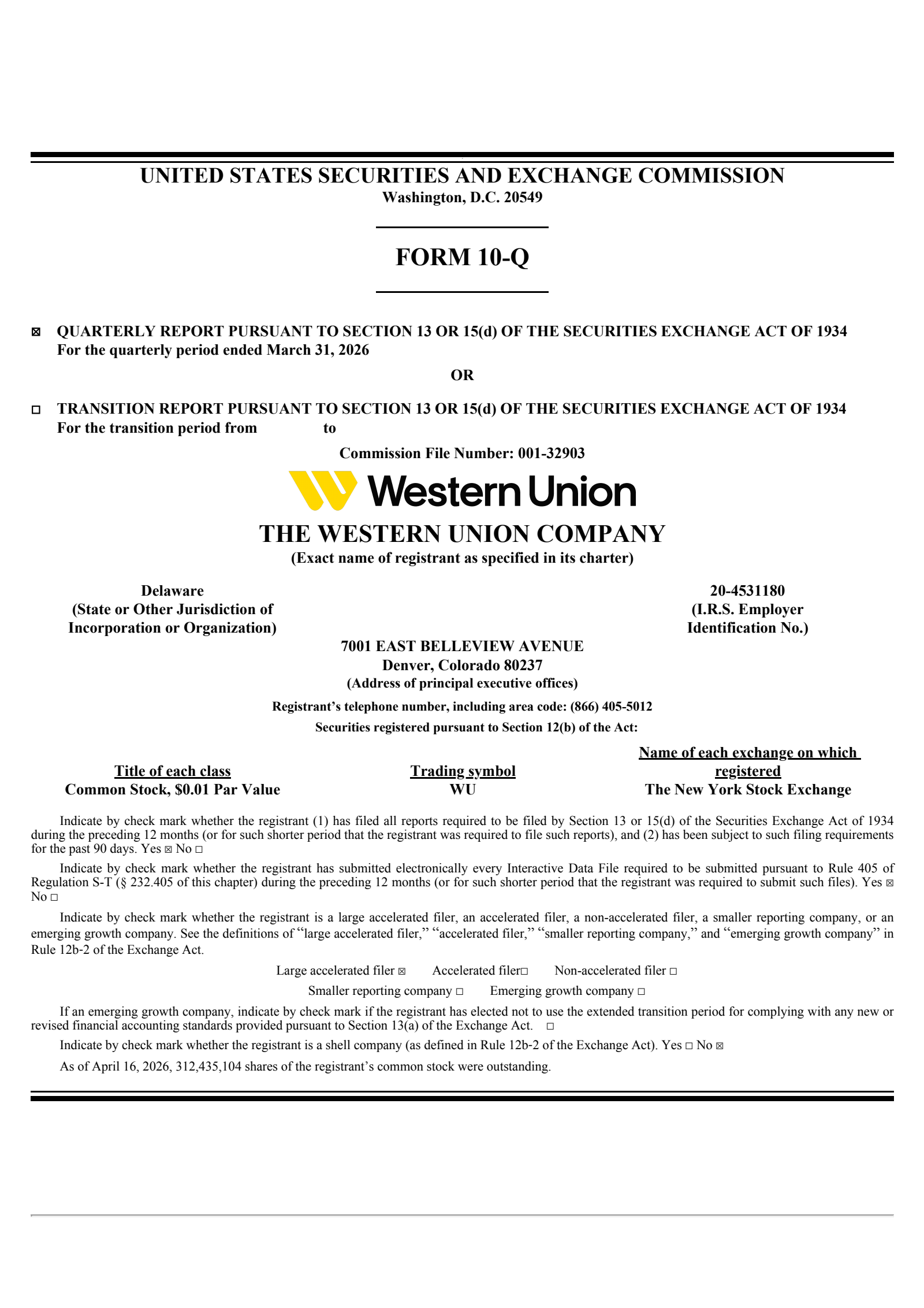 Western Union's Q1 2026 Quarterly report