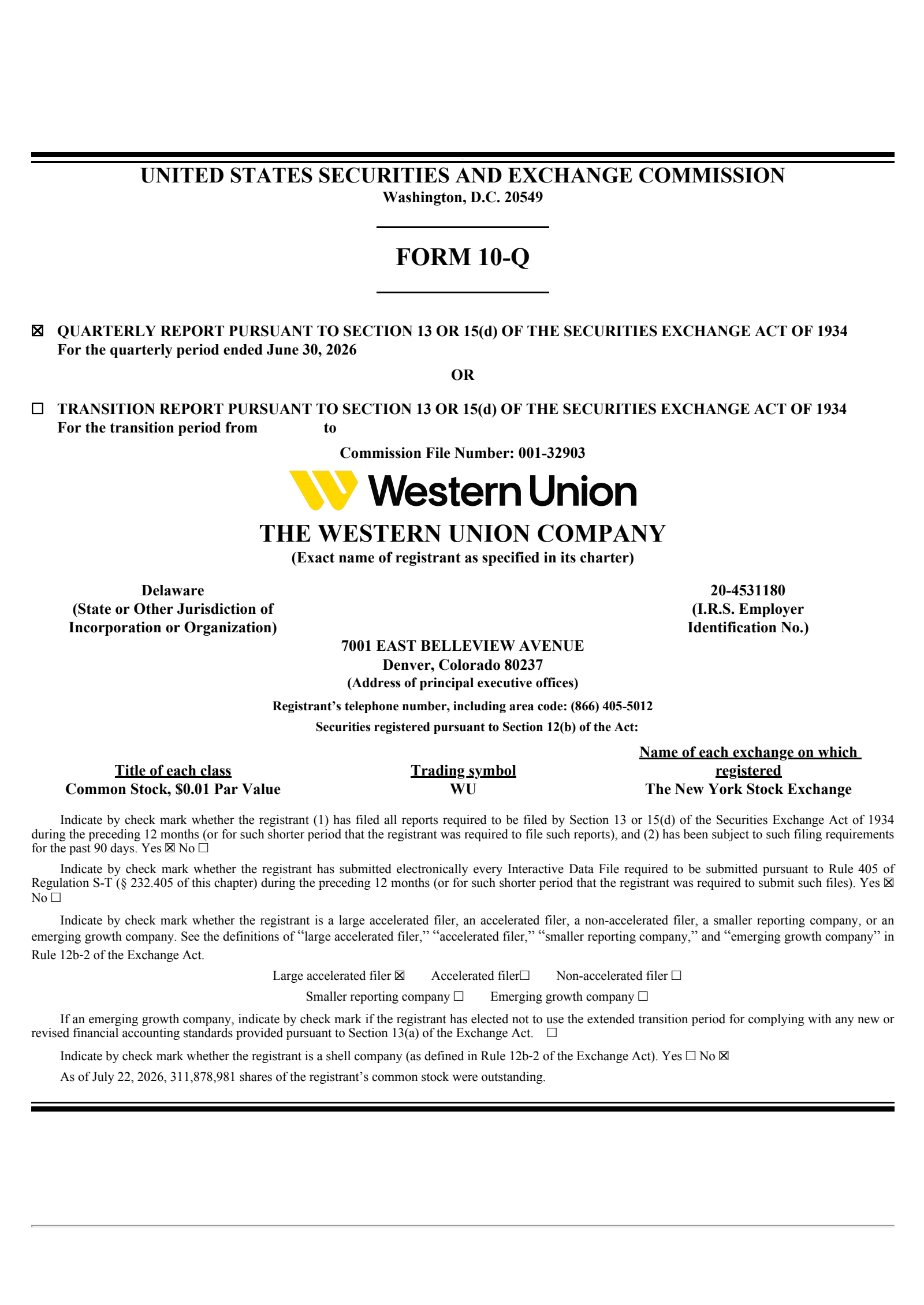 Western Union's Q2 2026 Quarterly report