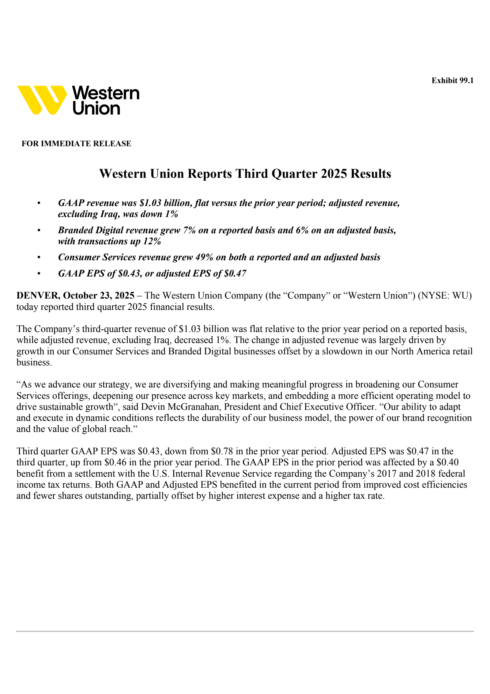 Western Union's Q3 2025 Earnings Release