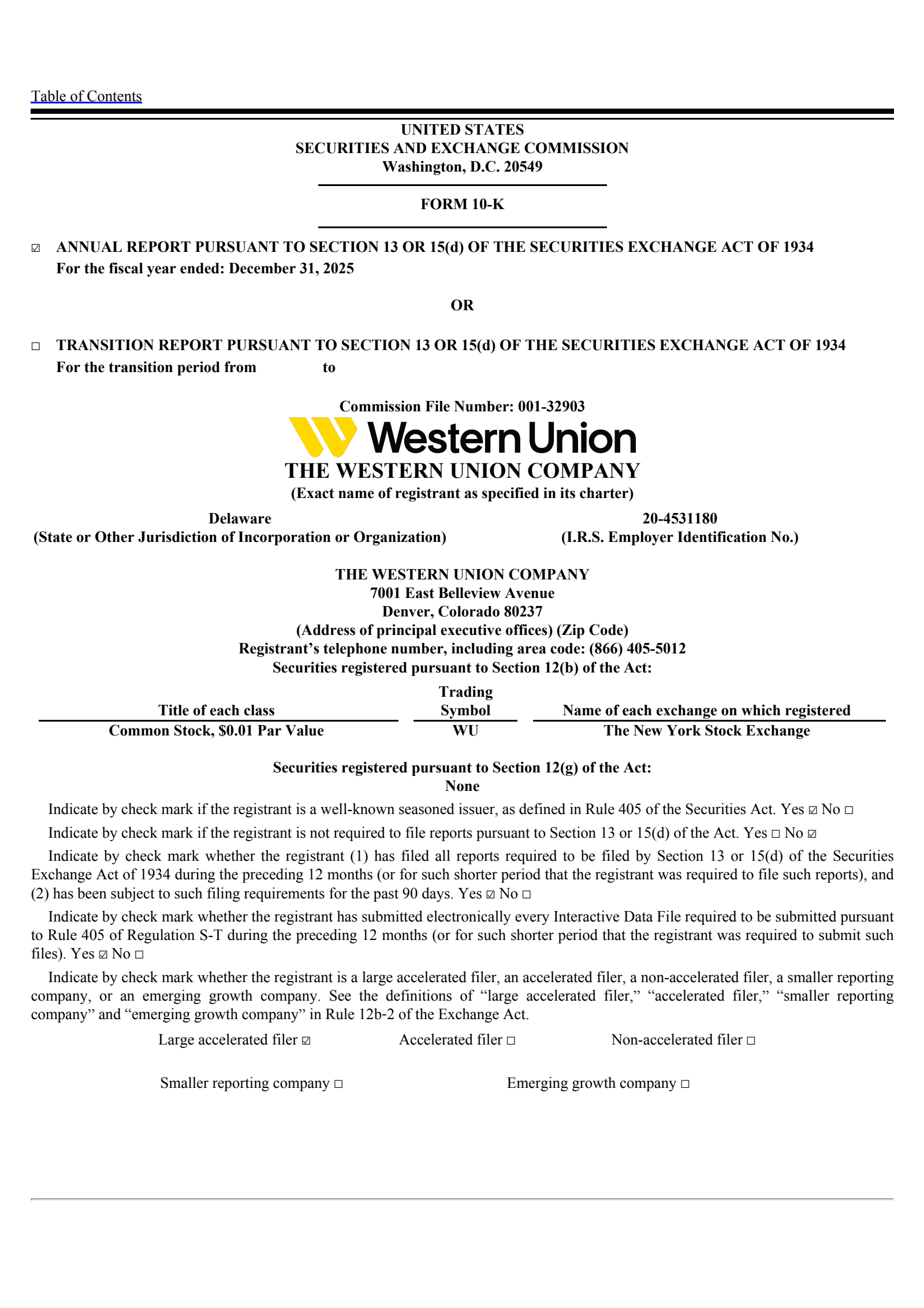Western Union's Q4 2025 Annual report