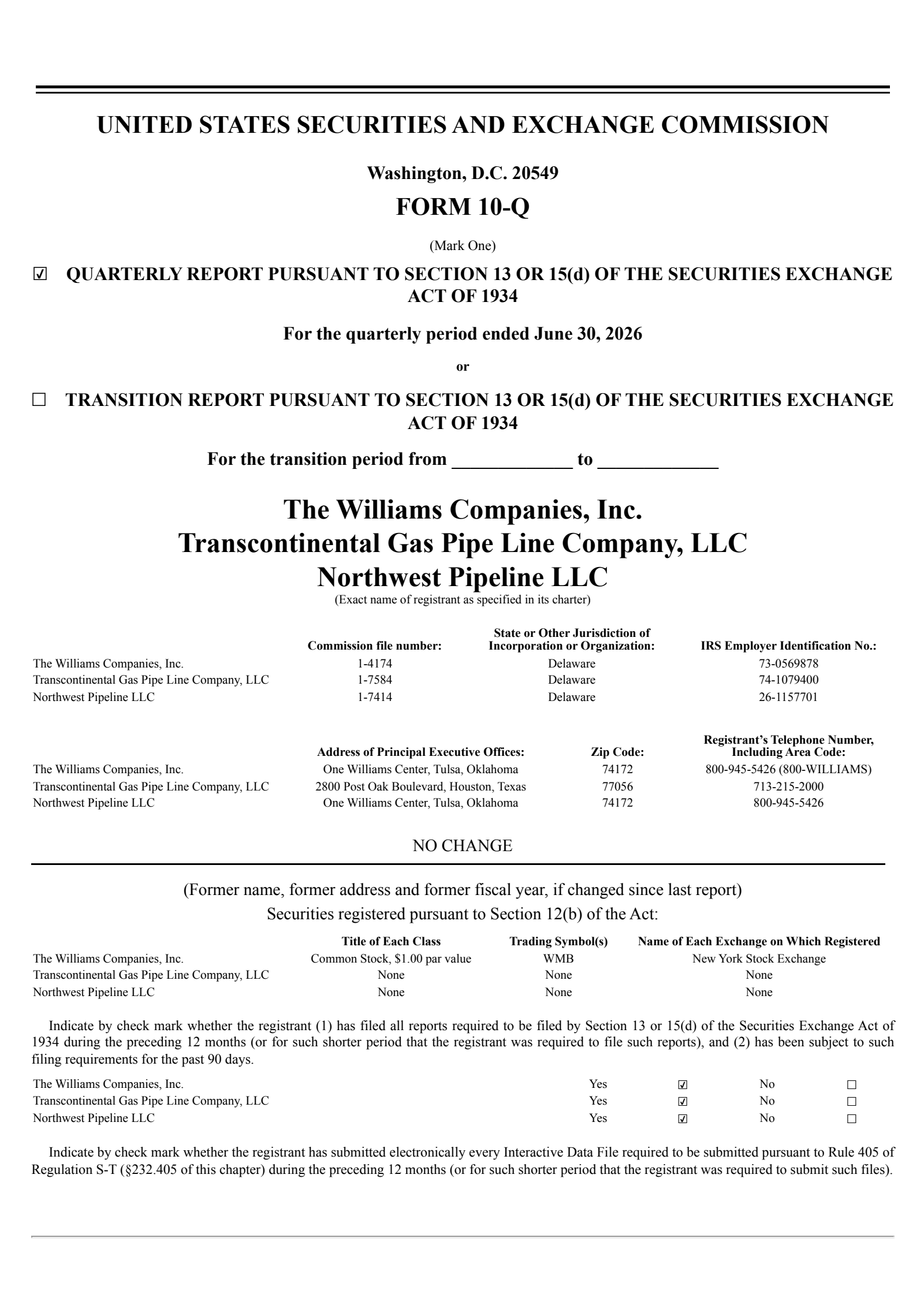 Williams Companies' Q2 2026 Quarterly report
