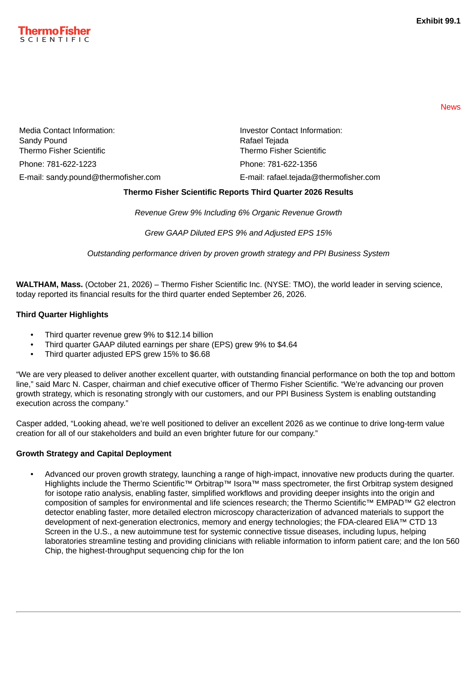 Thermo Fisher Scientific (TMO) Q3 2026 Earnings Results & Call Transcript