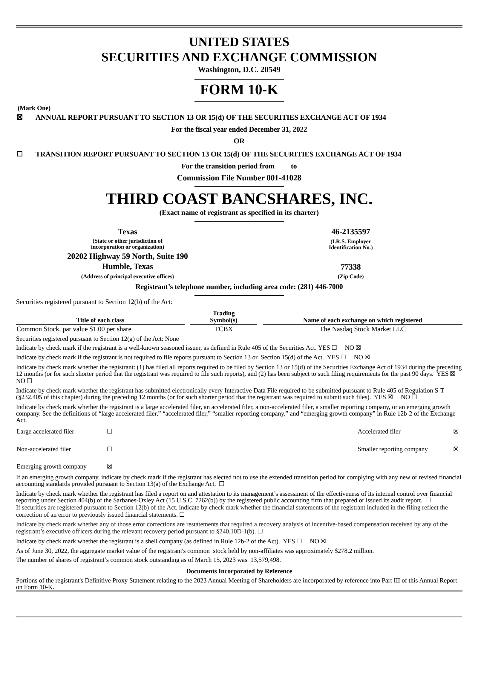 Third Coast Bancshares' Q4 2022 Annual report