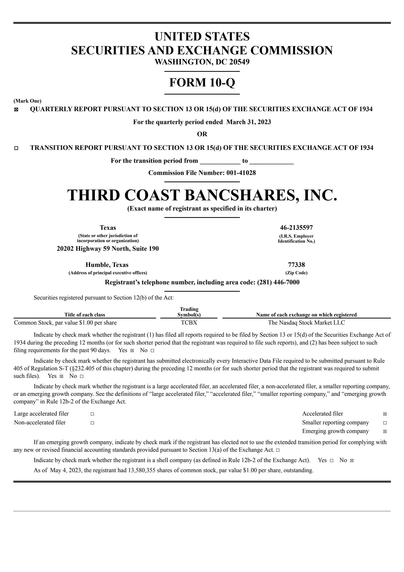 Third Coast Bancshares' Q1 2023 Quarterly report
