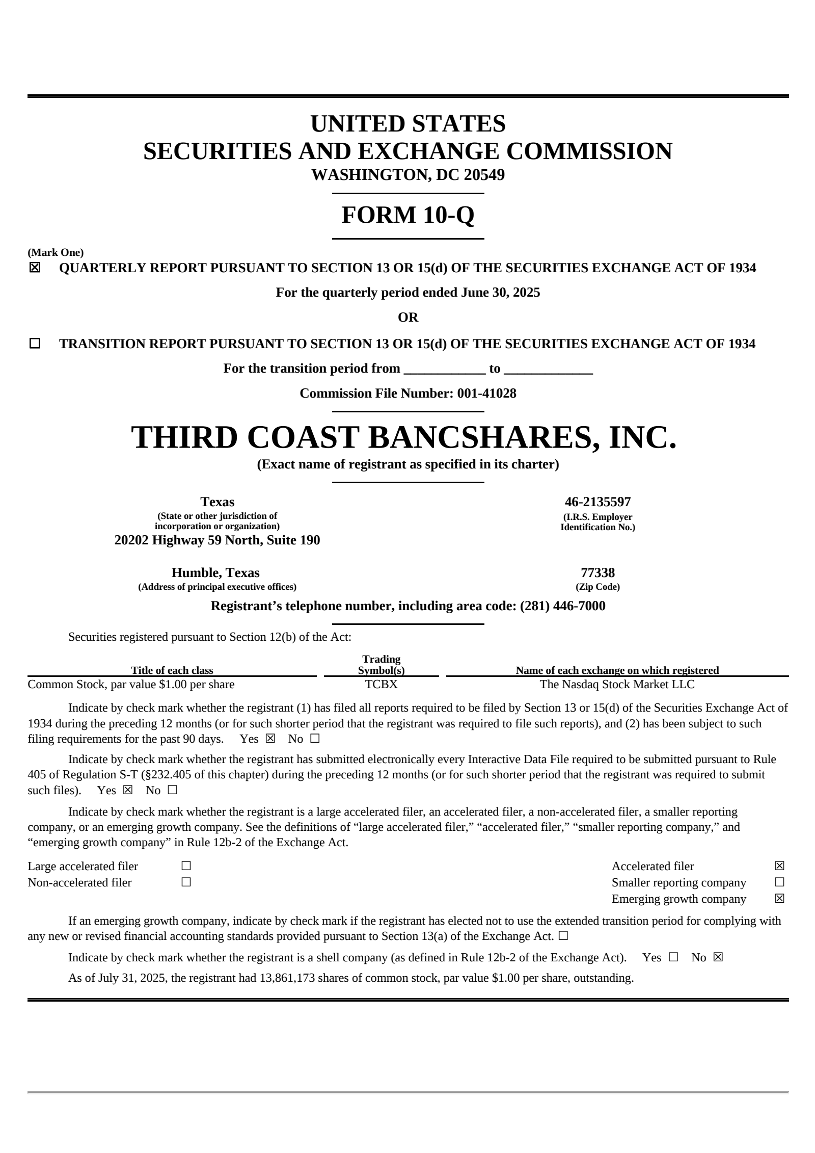 Third Coast Bancshares' Q2 2025 Quarterly report