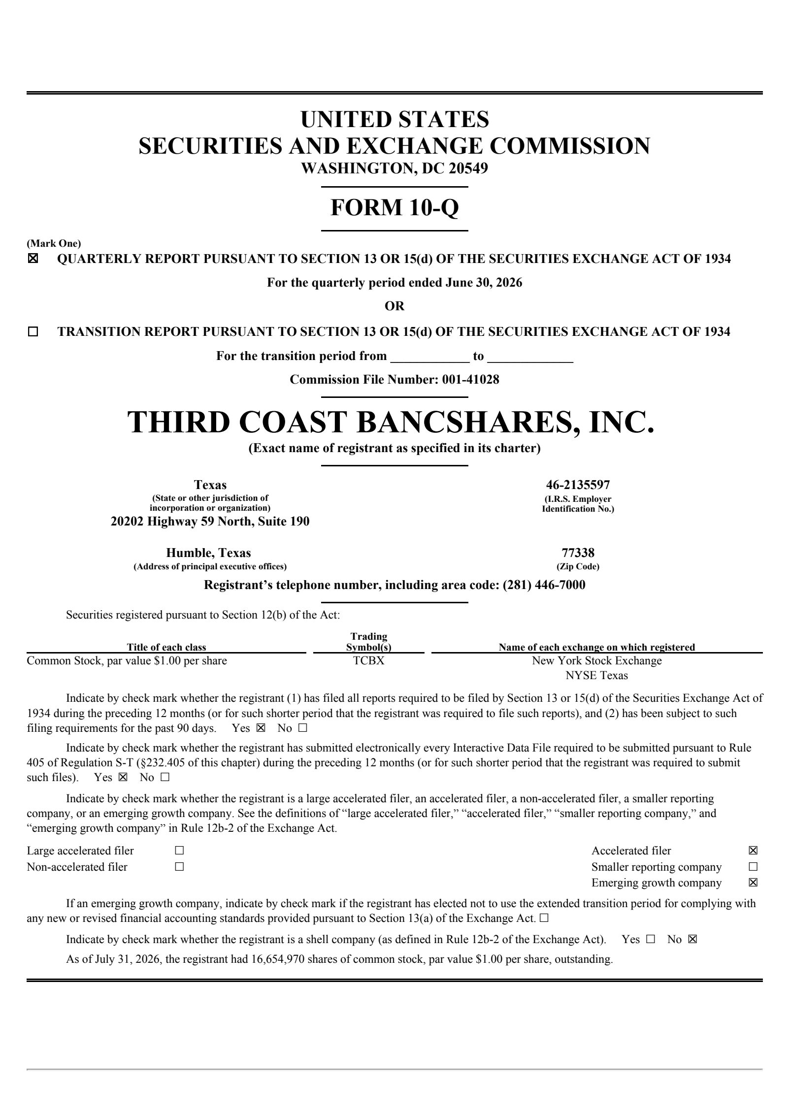 Third Coast Bancshares' Q2 2026 Quarterly report