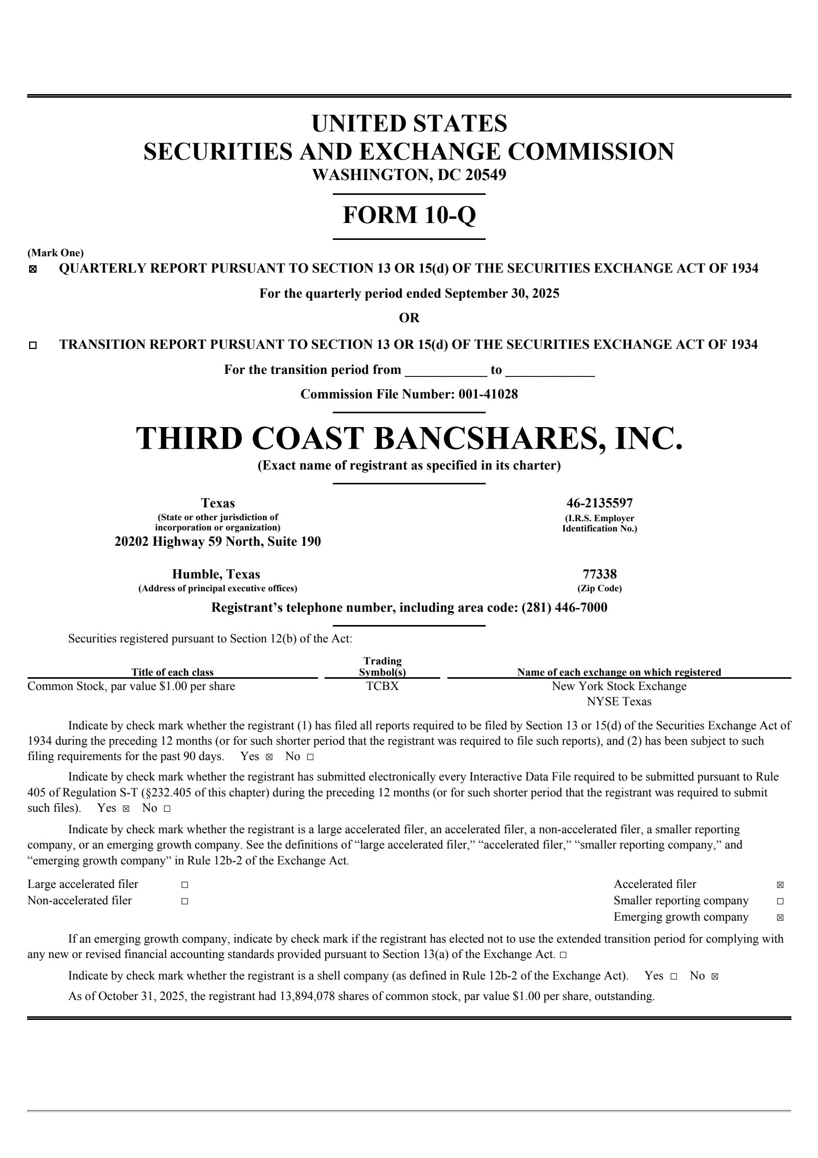 Third Coast Bancshares' Q3 2025 Quarterly Report