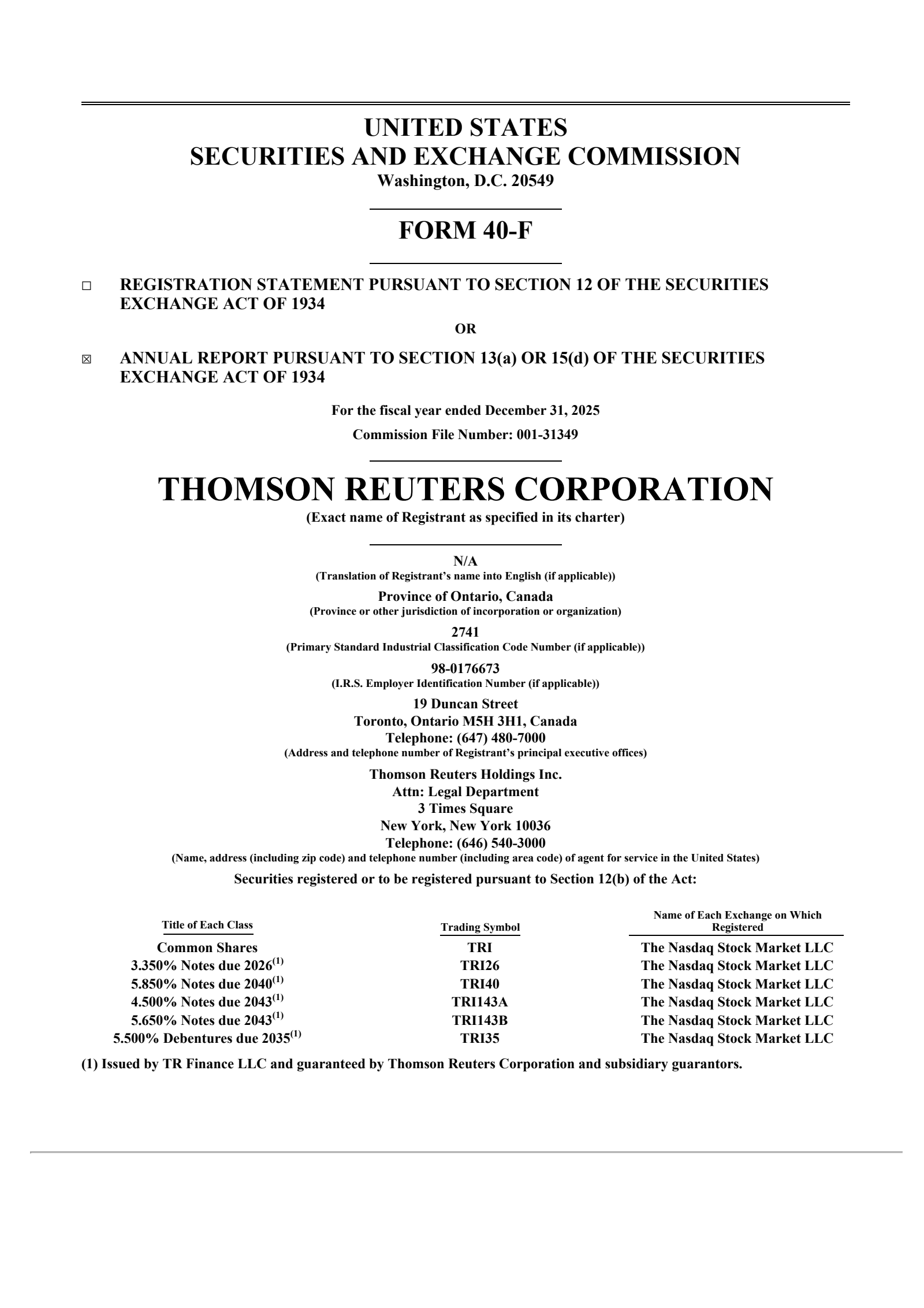 Thomson Reuters' Q4 2025 Annual report