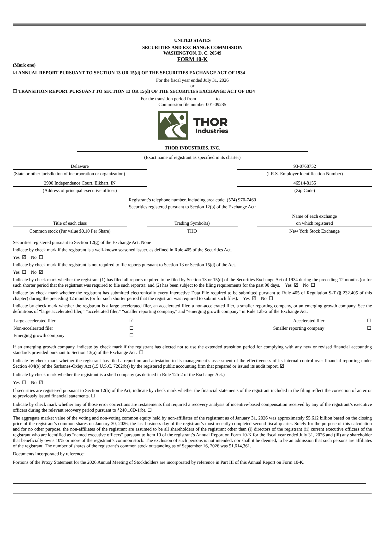 Thor Industries' Q4 2026 Annual report