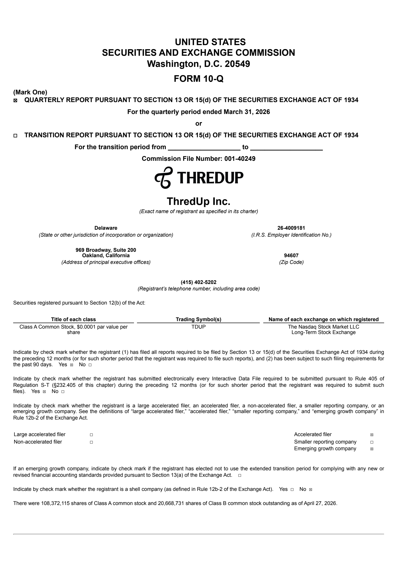 ThredUp's Q1 2026 Quarterly report