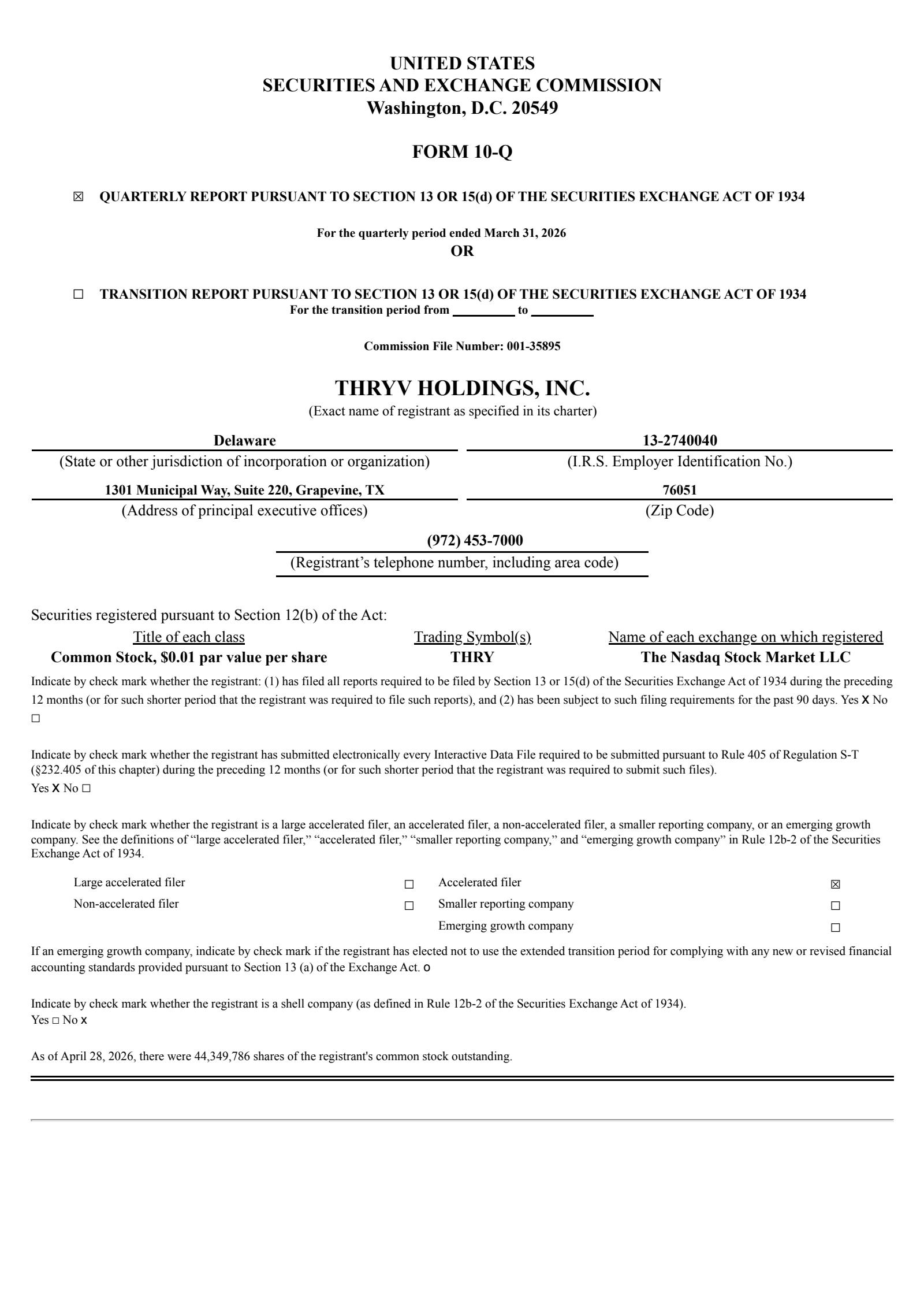 Thryv's Q1 2026 Quarterly report