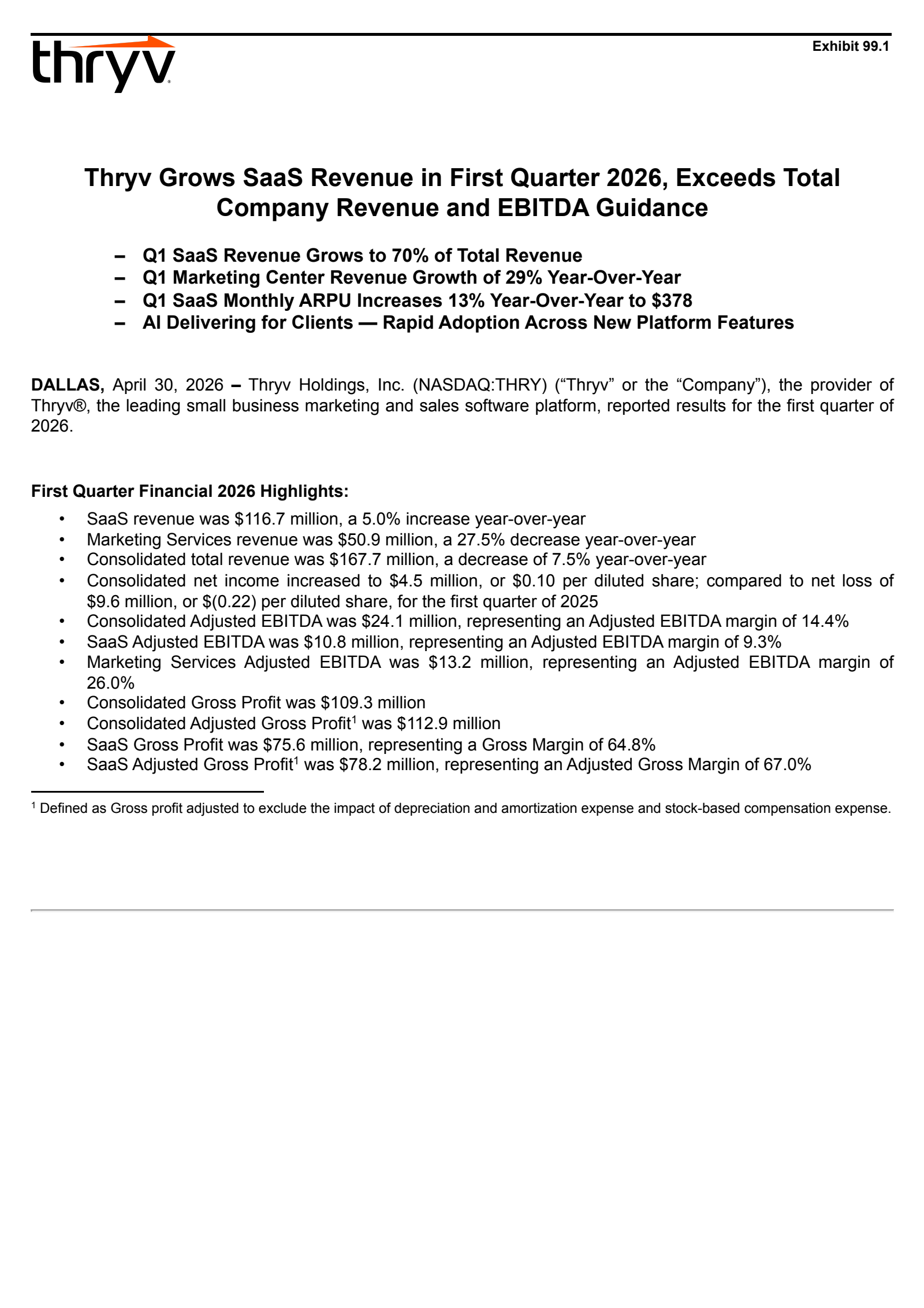 Thryv's Q1 2026 Press Release