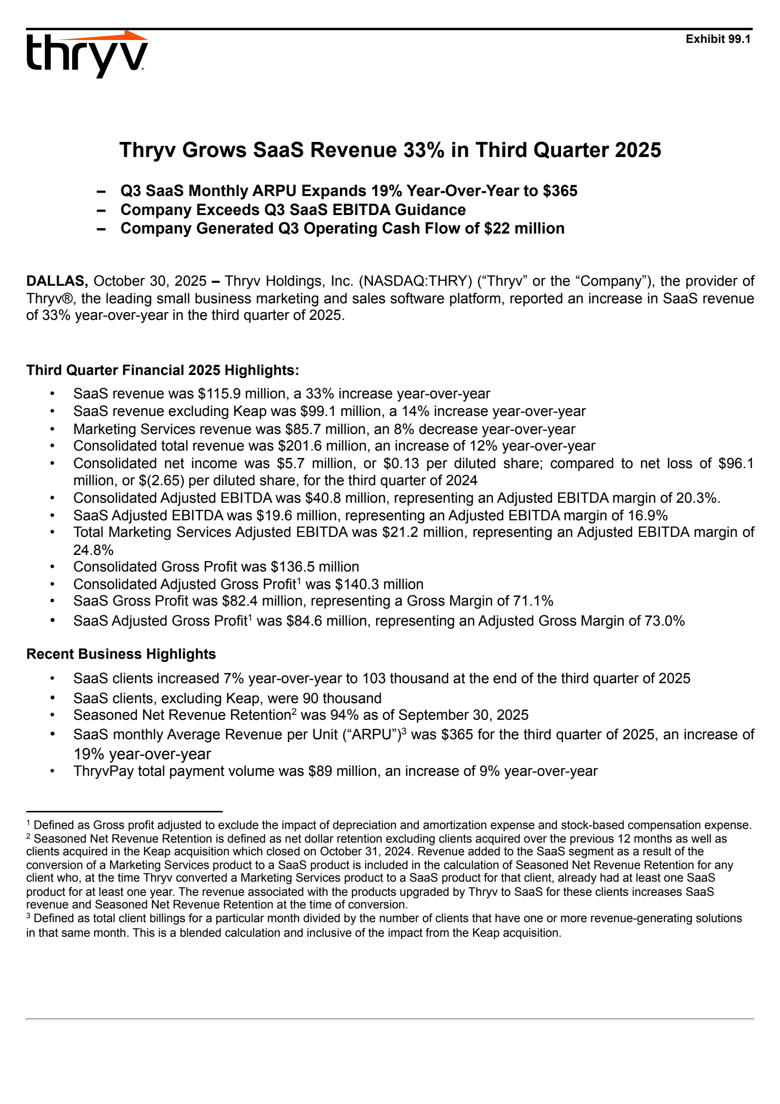 Thryv's Q3 2025 Earnings Release