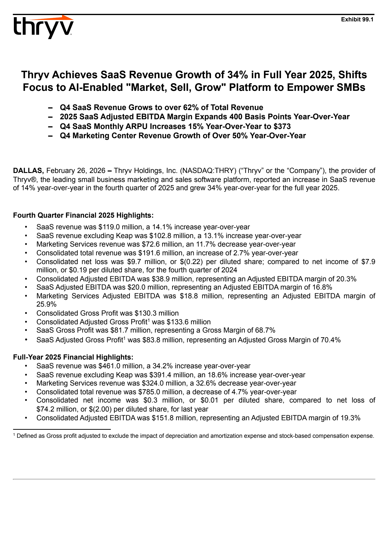 Thryv's Q4 2025 Press Release