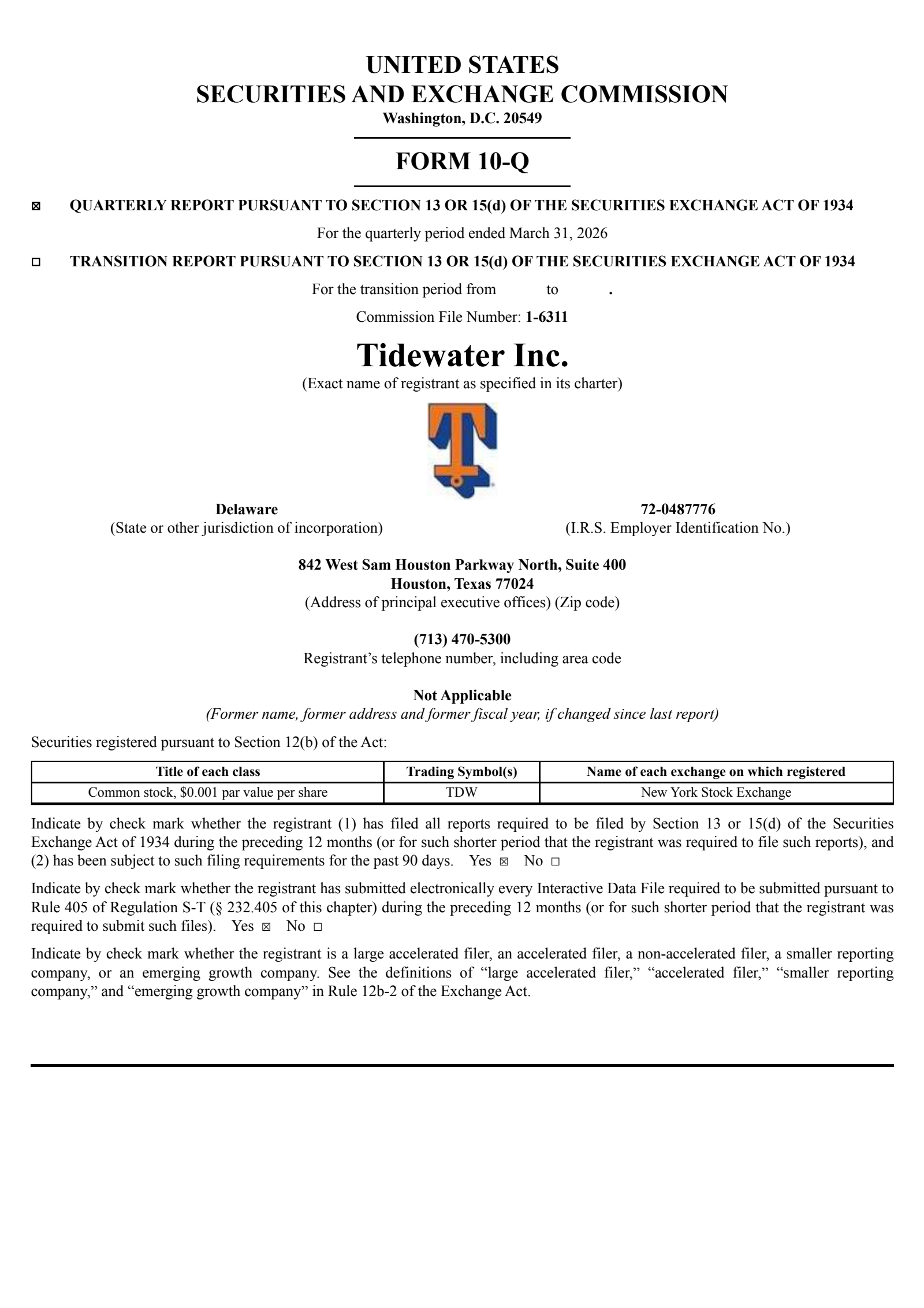 Tidewater's Q1 2026 Quarterly report
