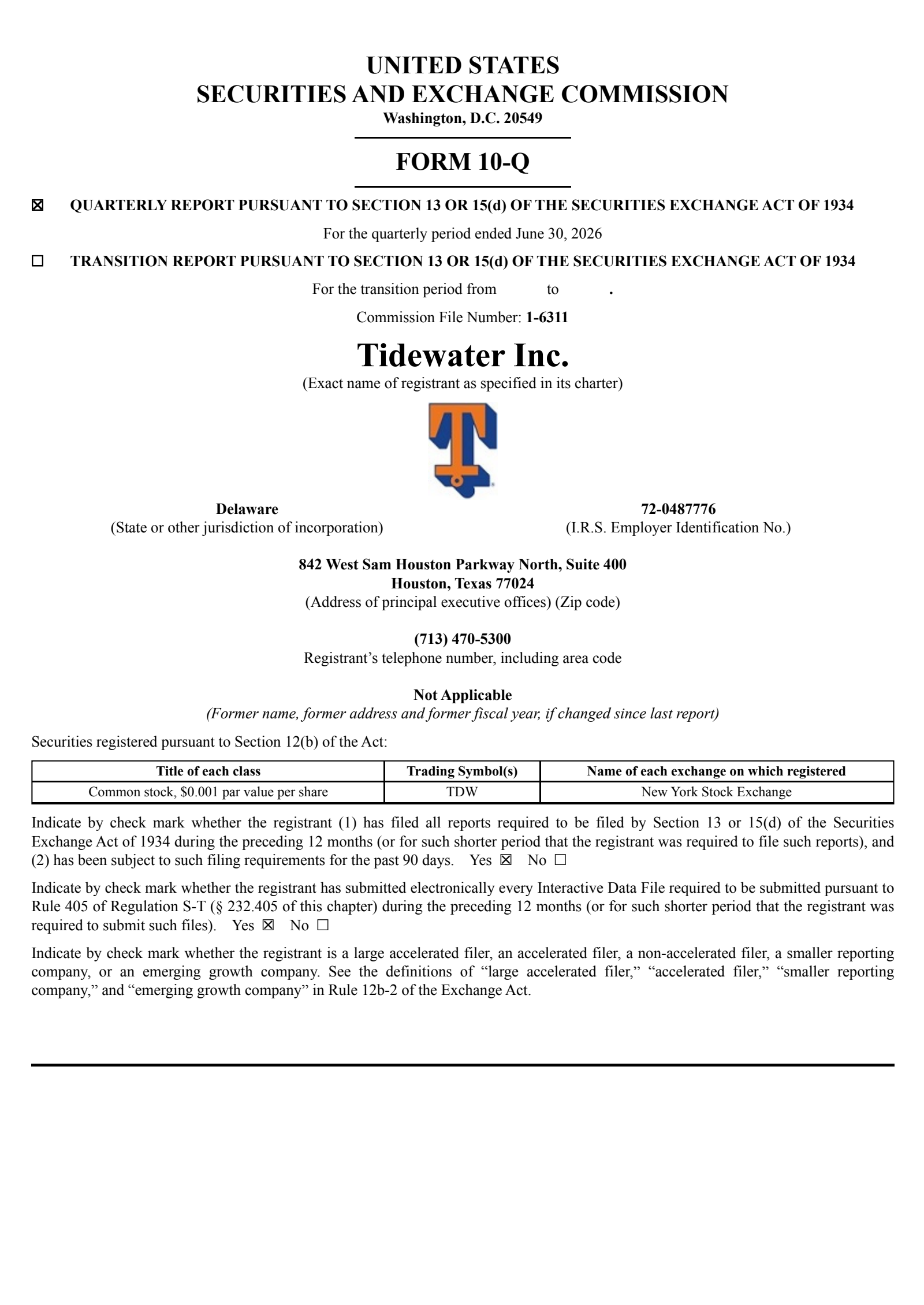 Tidewater's Q2 2026 Quarterly report
