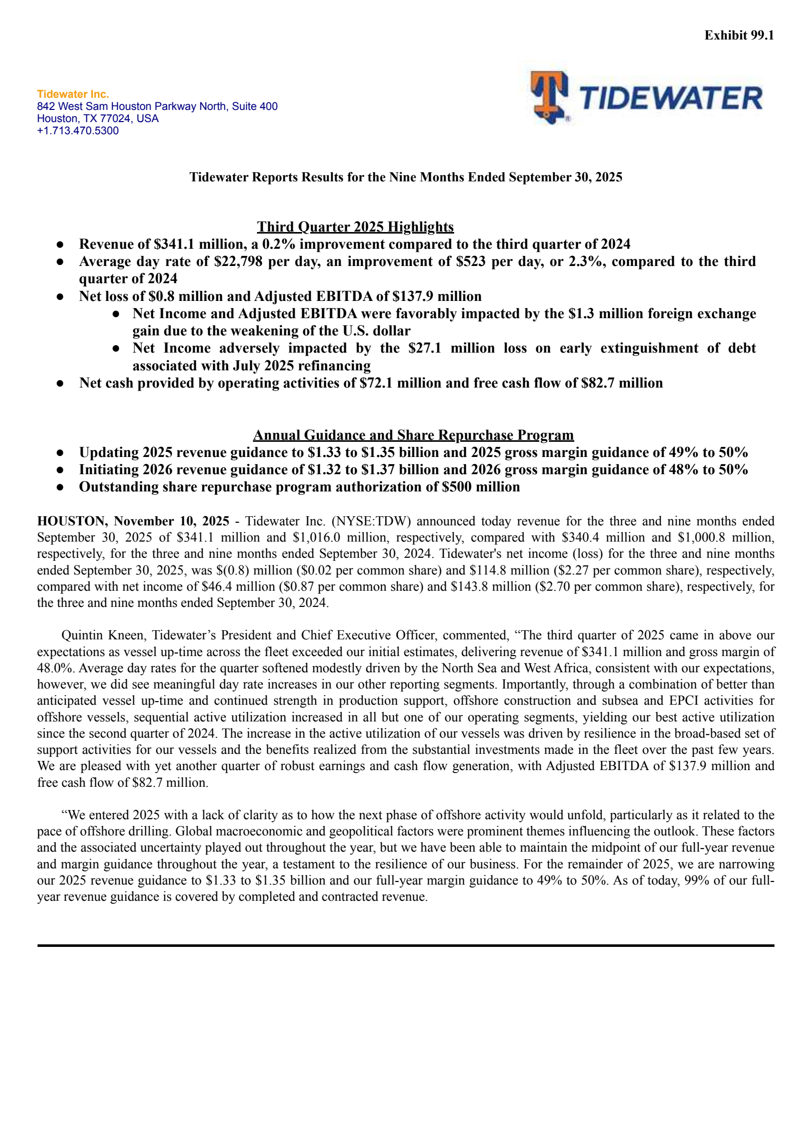 Tidewater's Q3 2025 Earnings Release