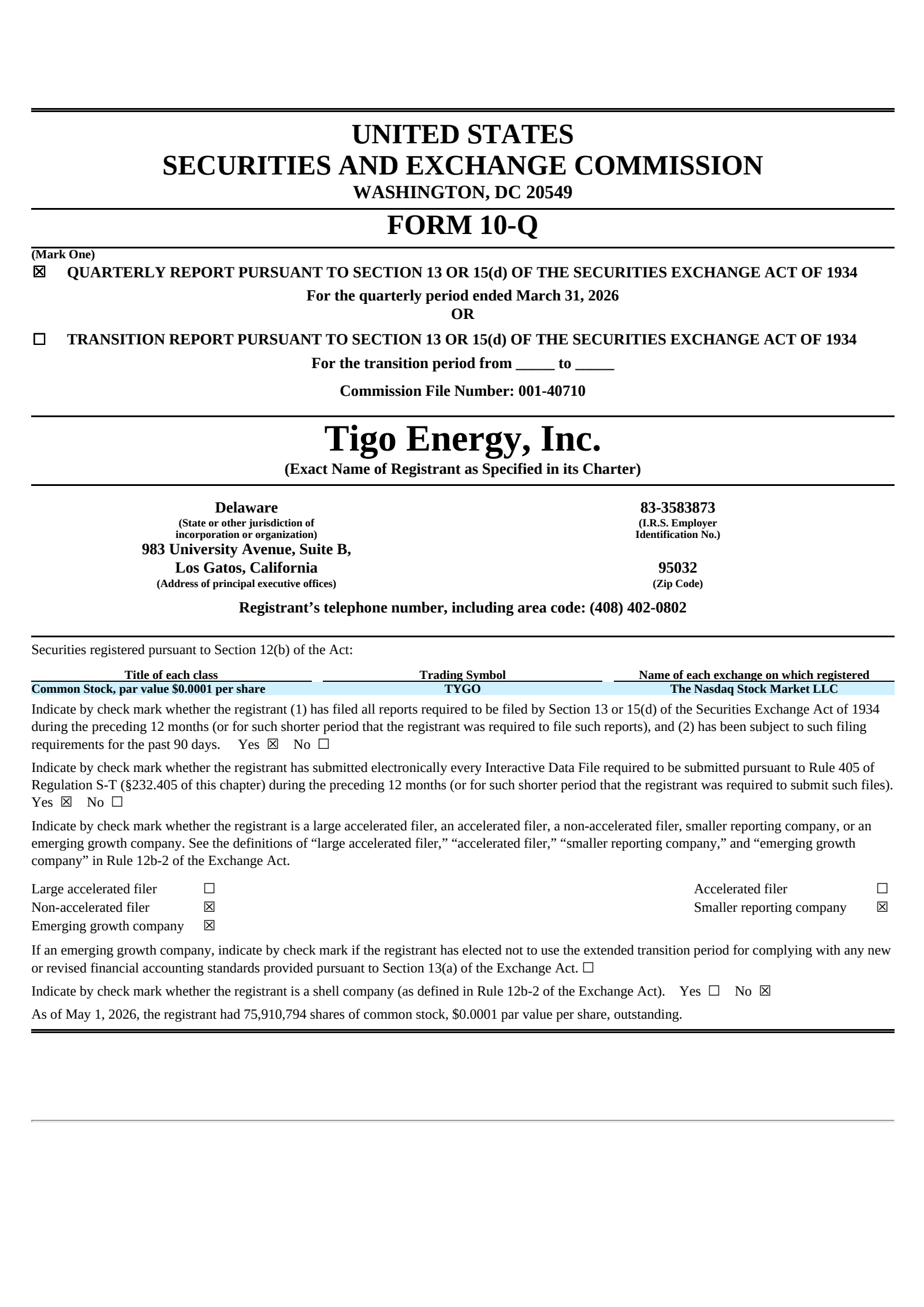 Tigo Energy's Q1 2026 Quarterly report