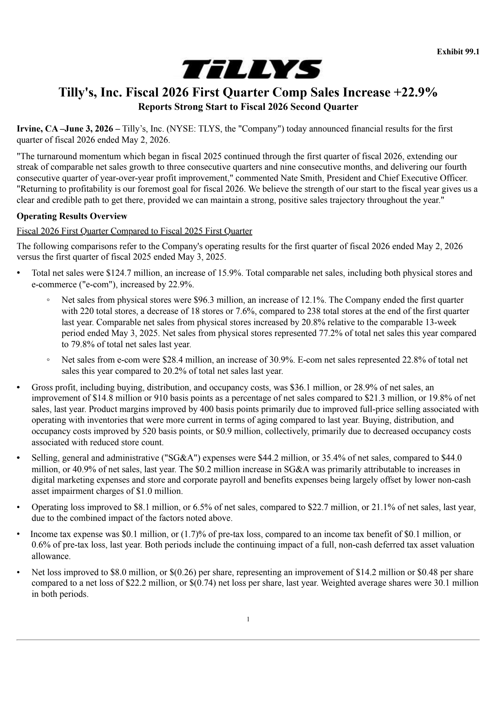 Tilly's' Q1 2027 Press Release