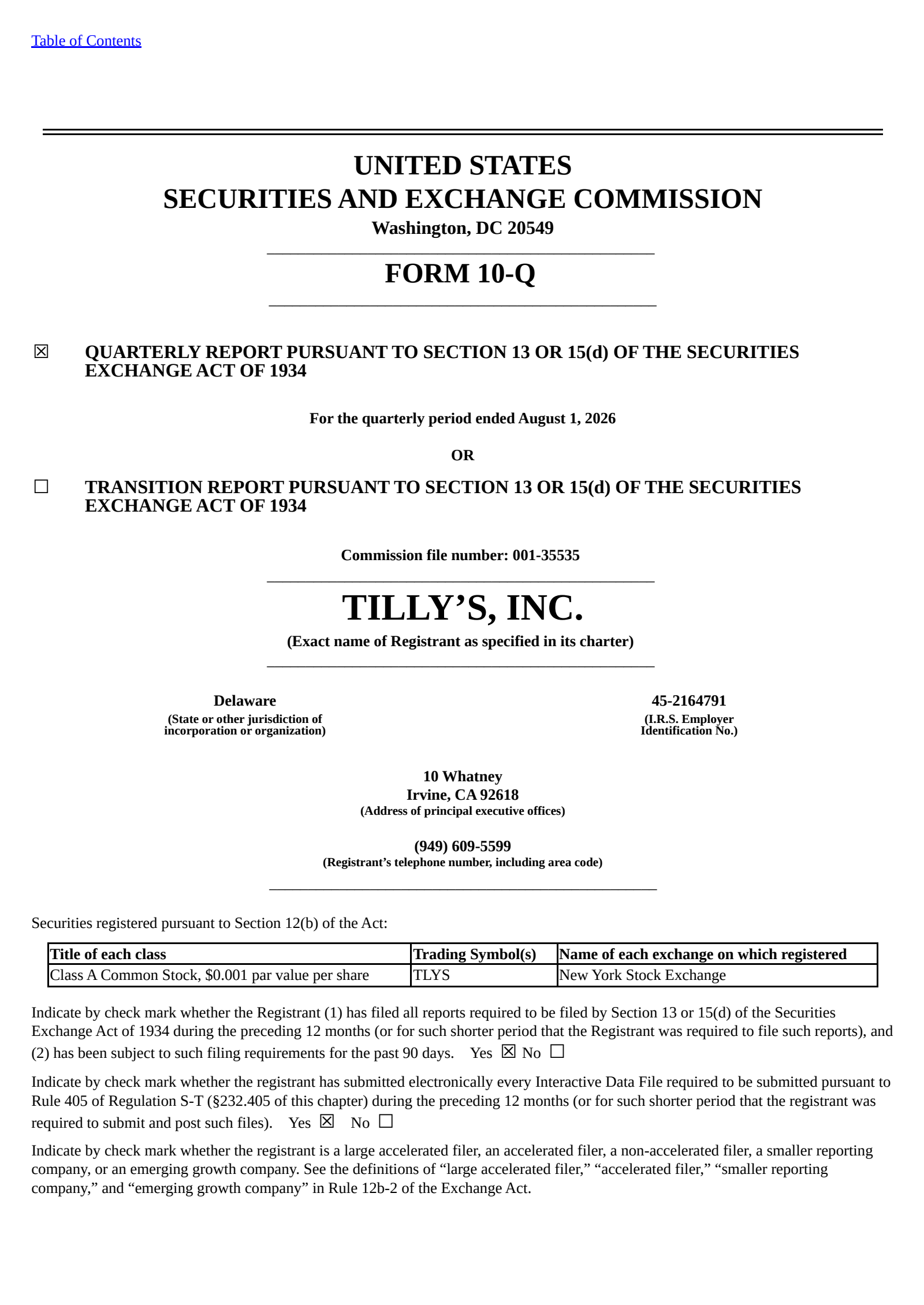 Tilly's' Q2 2027 Quarterly report