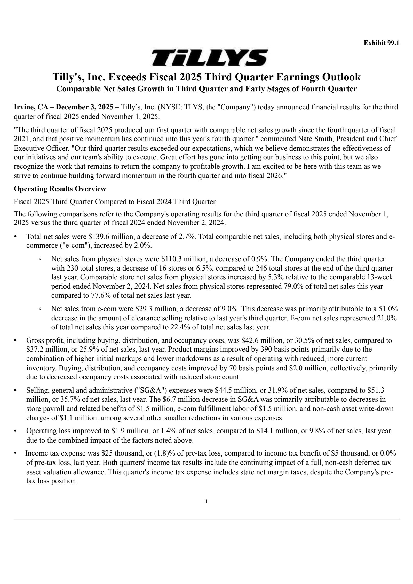 Tilly's' Q3 2026 Earnings Release