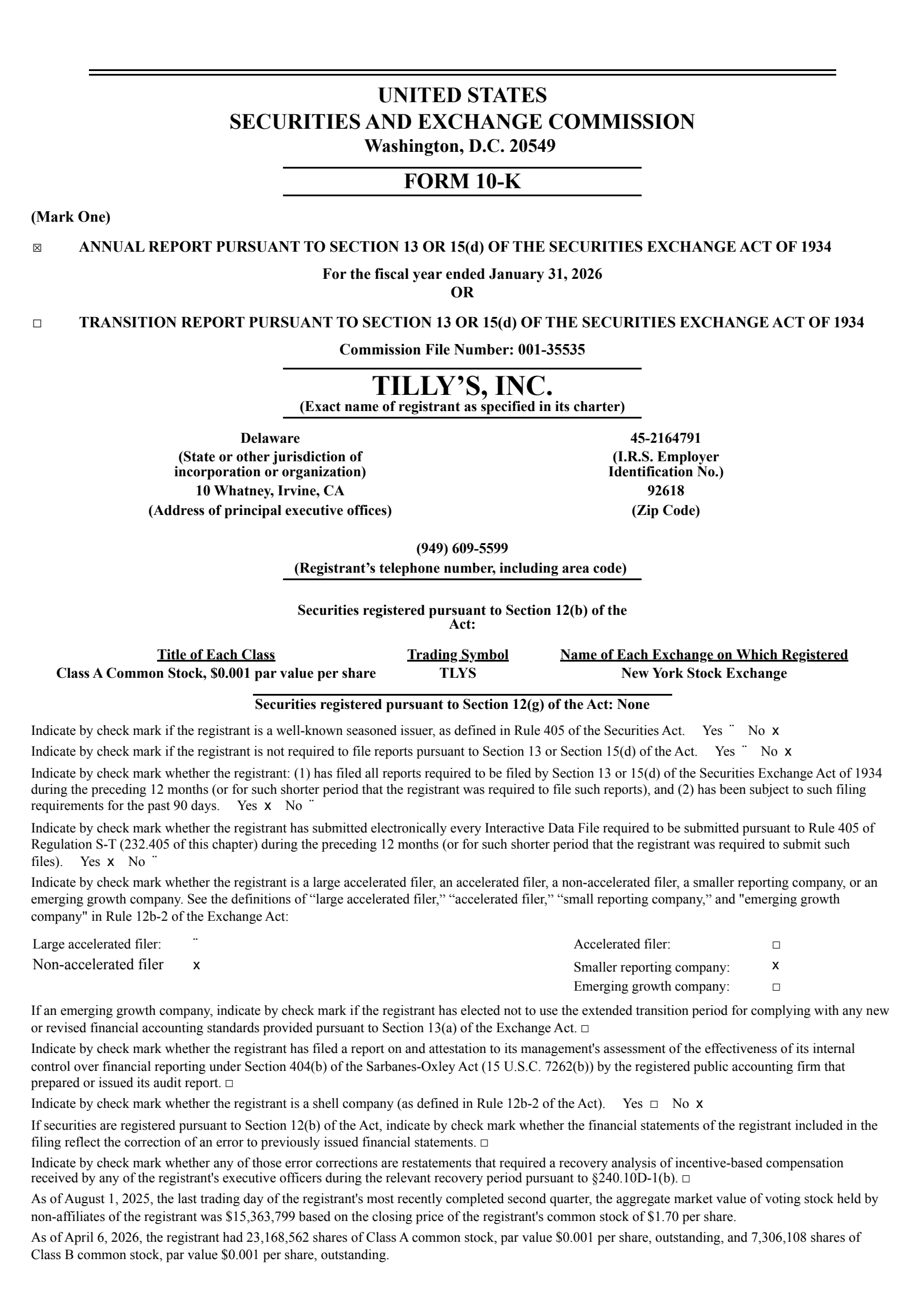 Tilly's' Q4 2026 Annual report