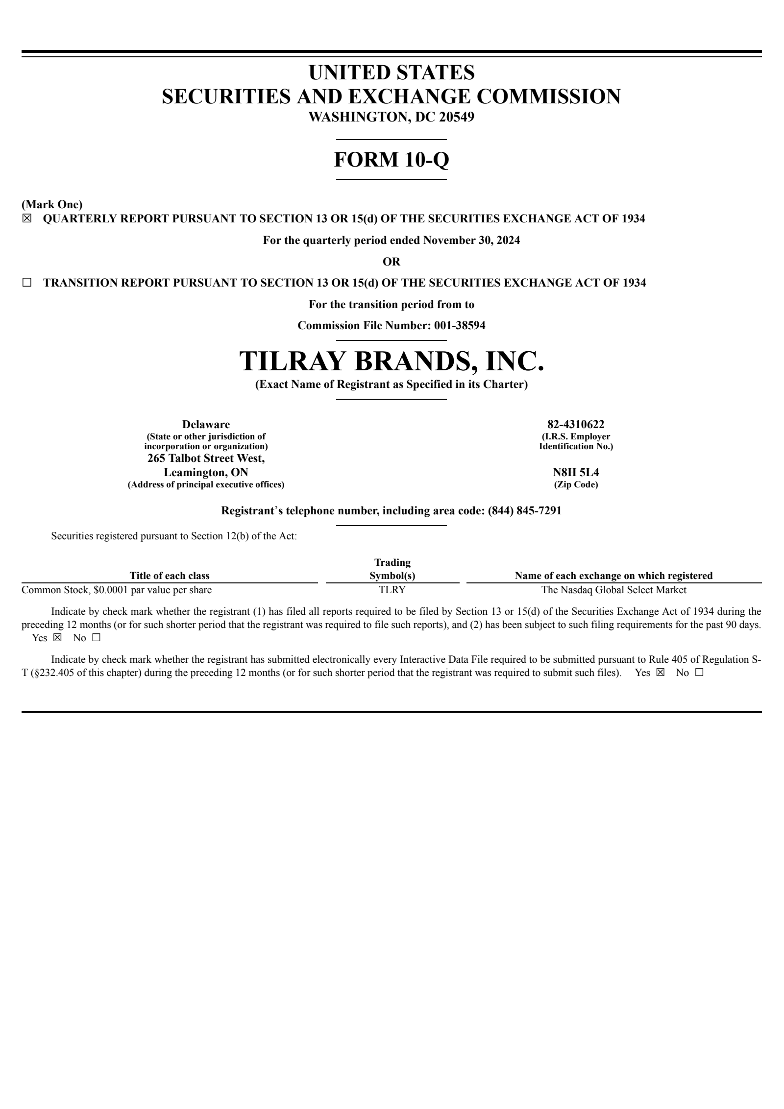 Tilray Brands' Q2 2025 Quarterly report