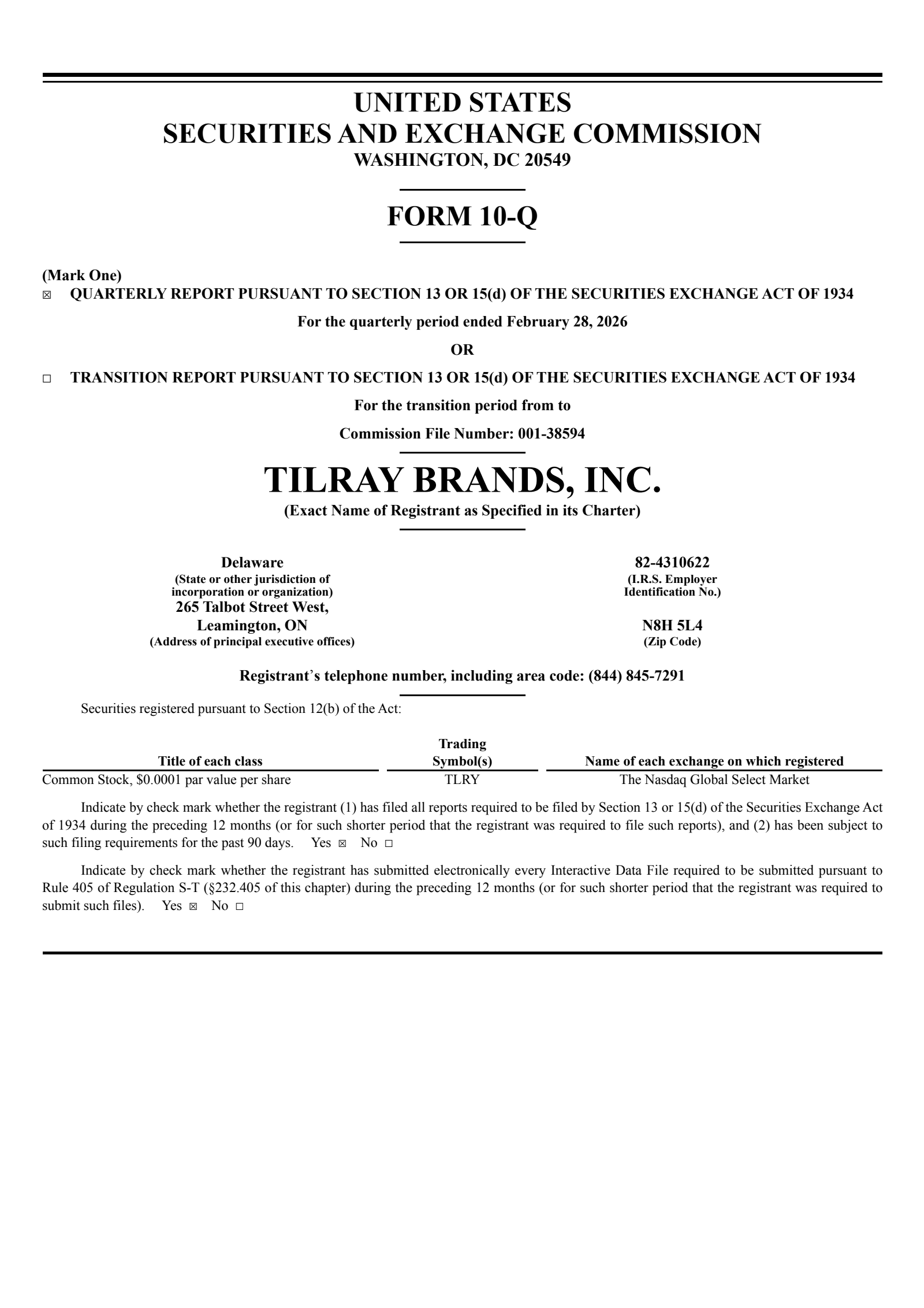 Tilray Brands' Q3 2026 Quarterly report