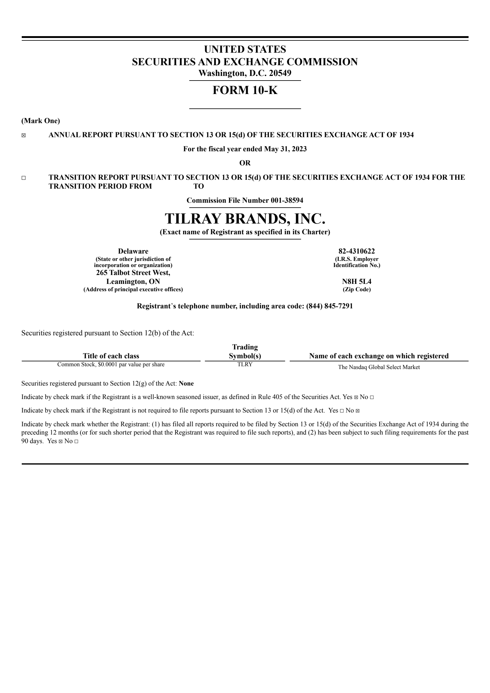 Tilray's Q4 2023 Annual report