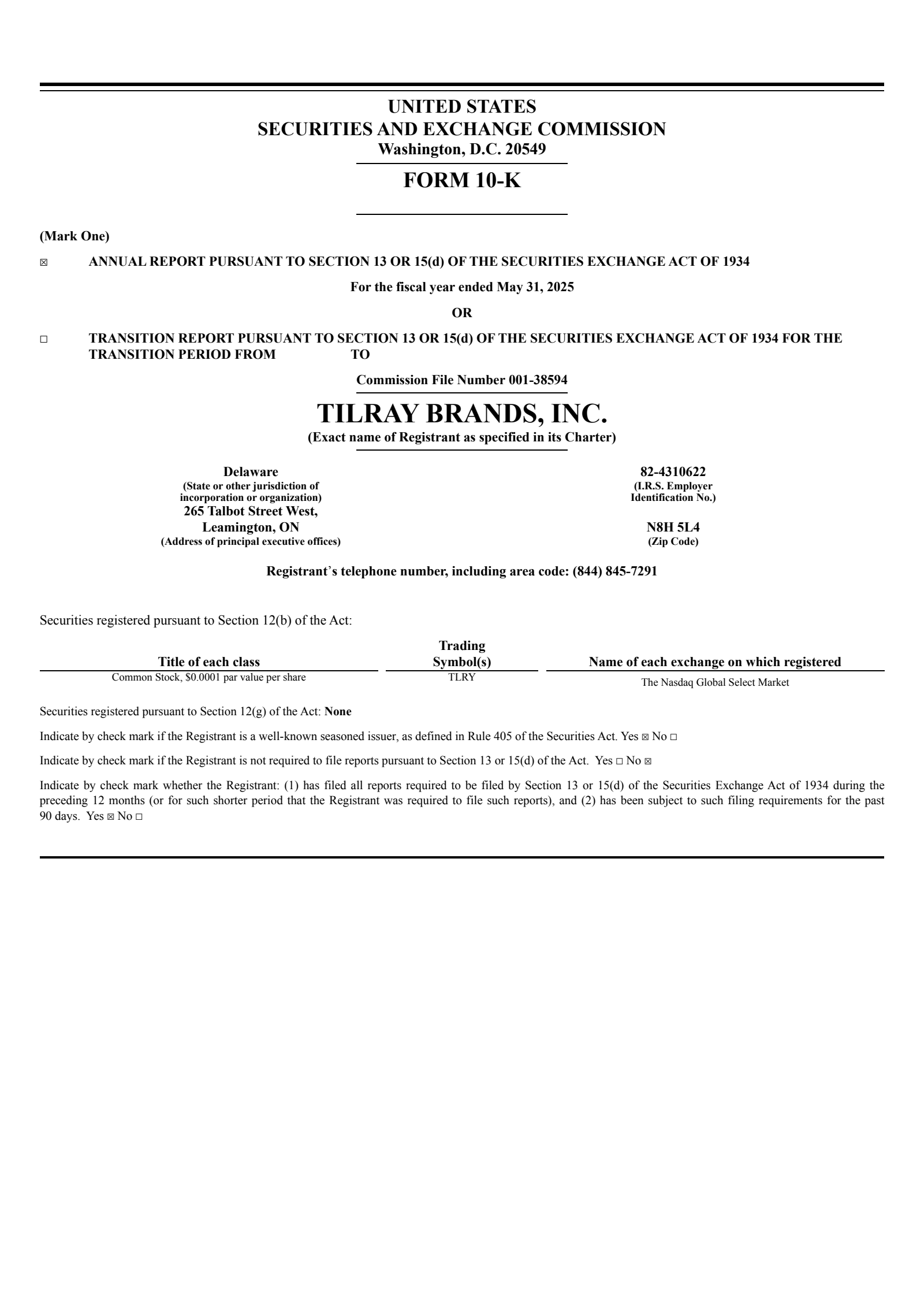 Tilray Brands' Q4 2025 Annual report