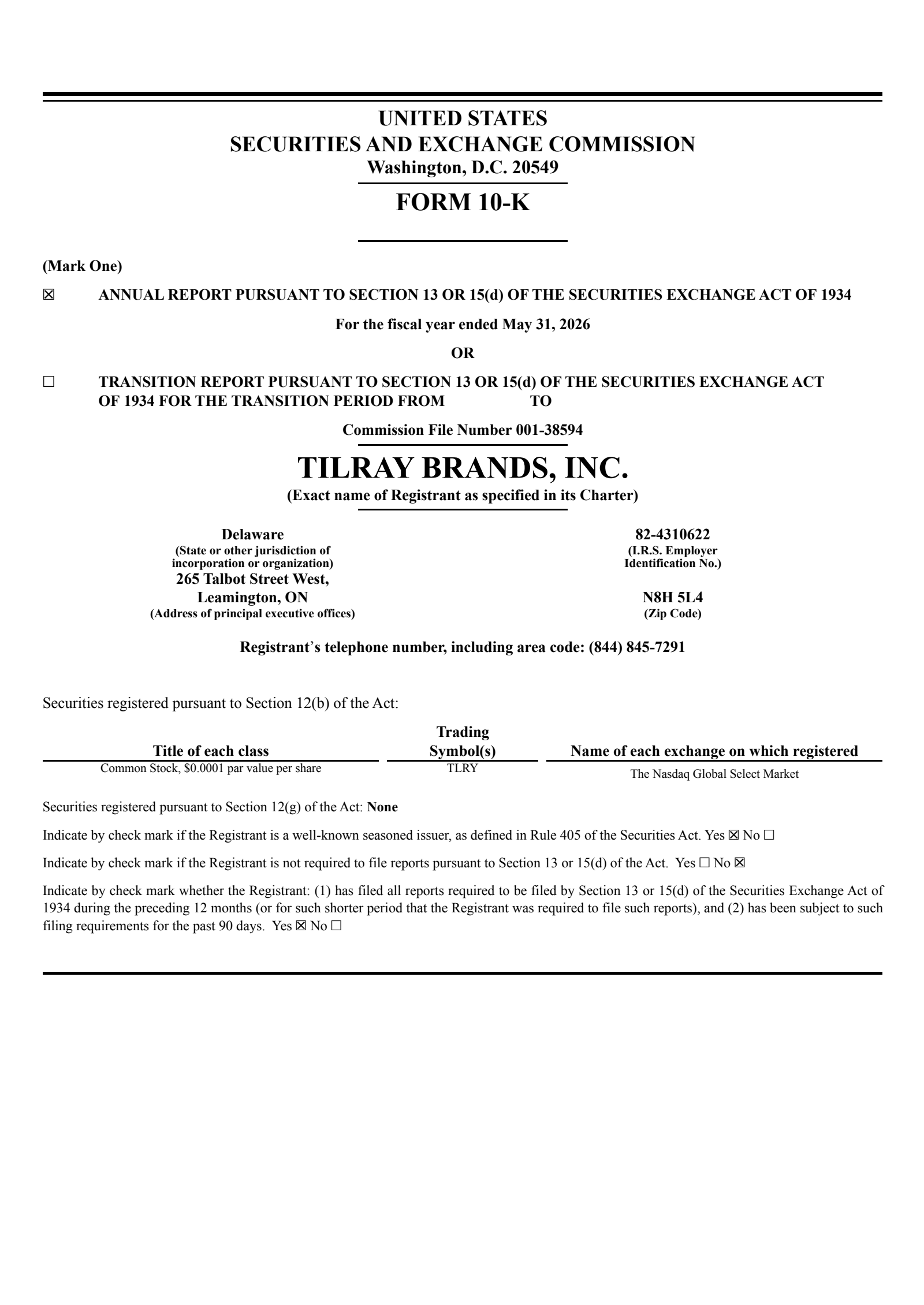 Tilray Brands' Q4 2026 Annual report