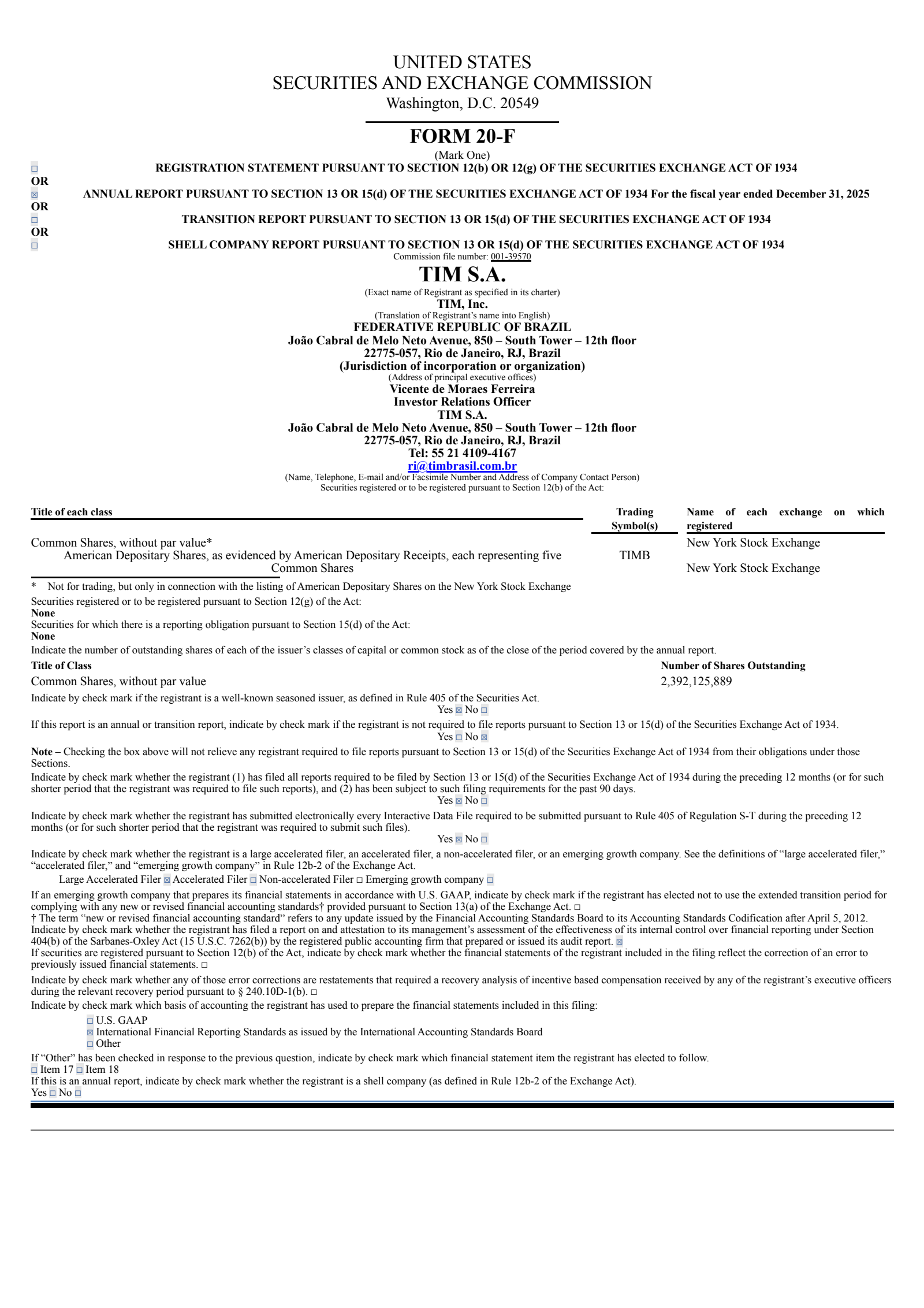TIM's Q4 2025 Annual report