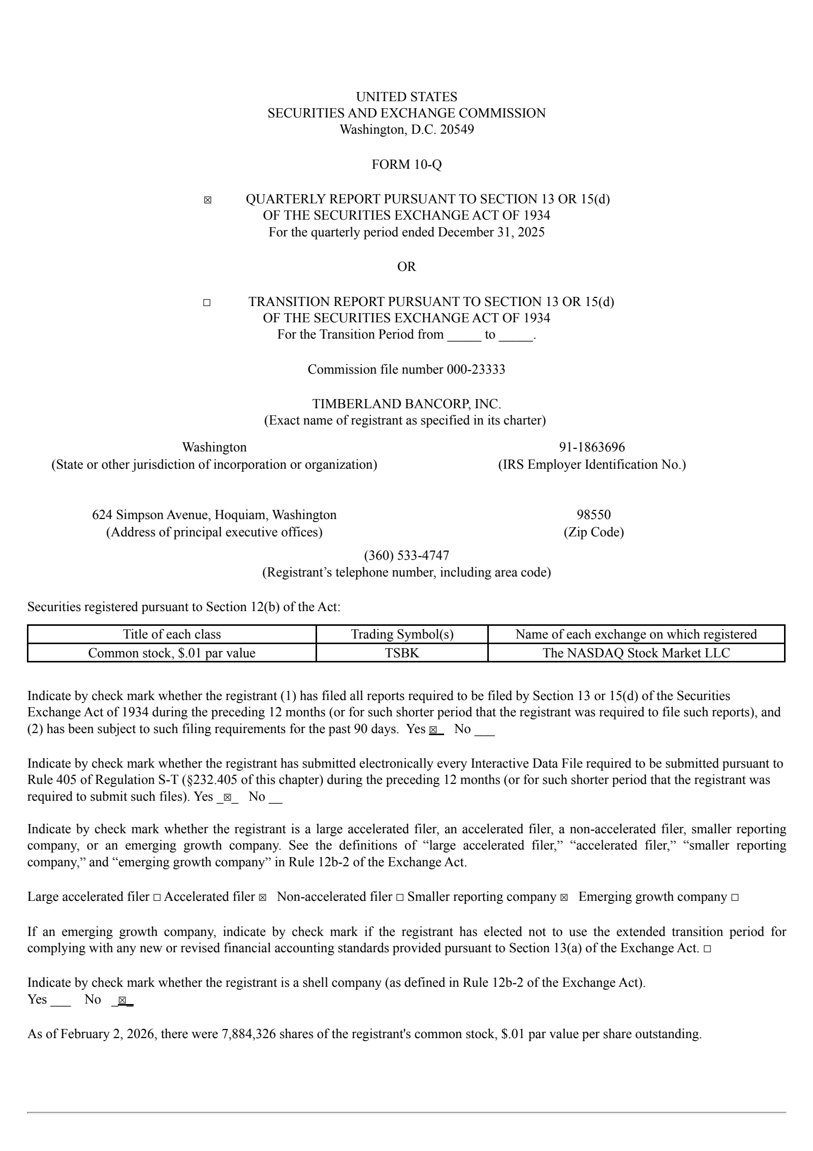 Timberland Bancorp's Q1 2026 Quarterly report