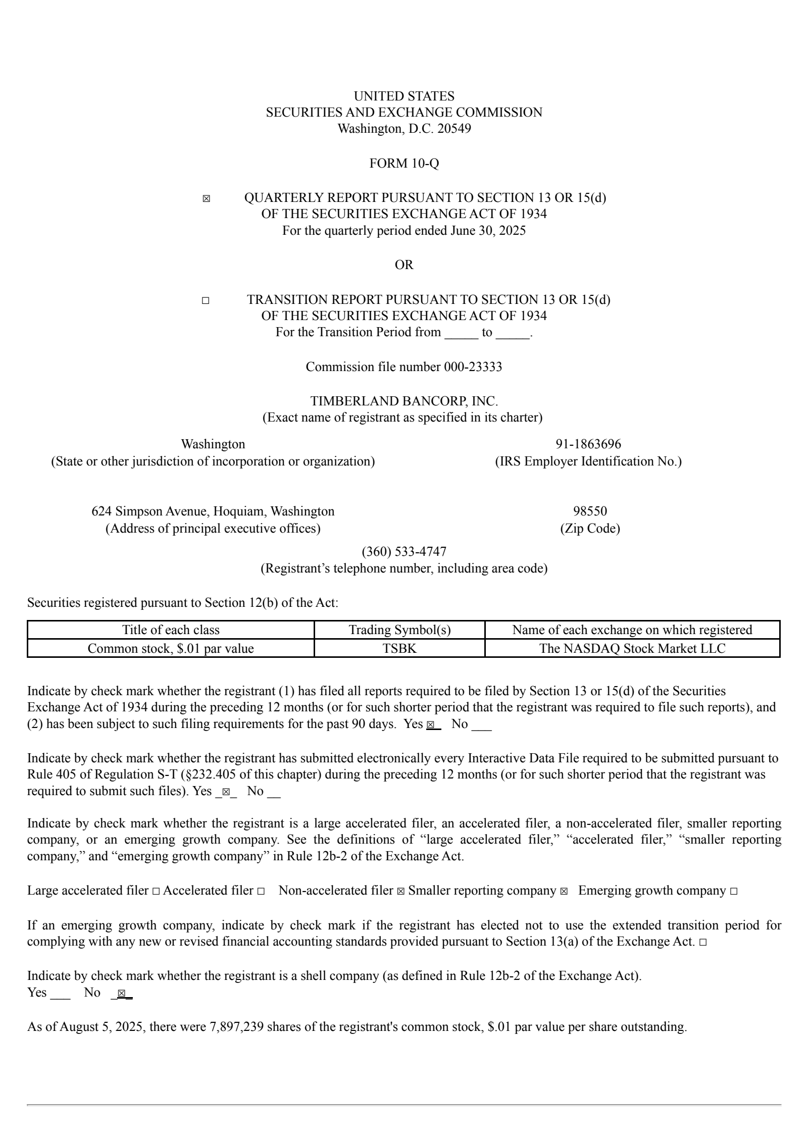 Timberland Bancorp's Q3 2025 Quarterly report