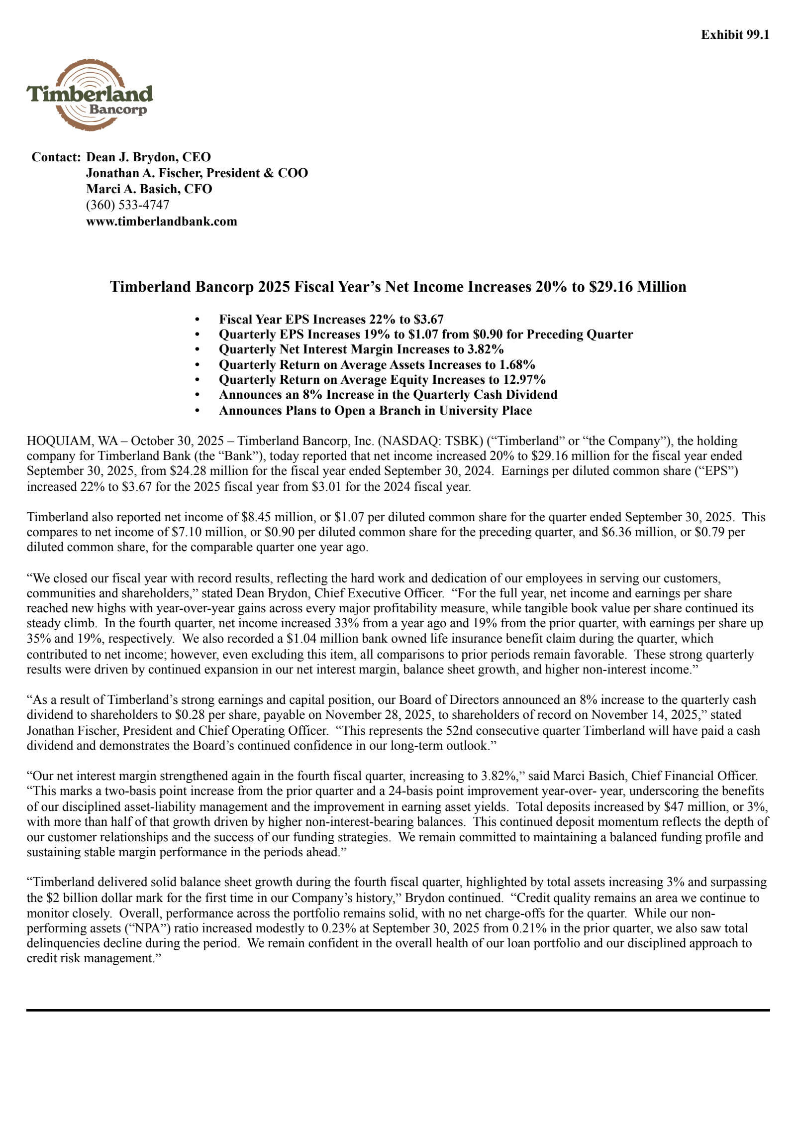 Timberland Bancorp's Q4 2025 Earnings Release