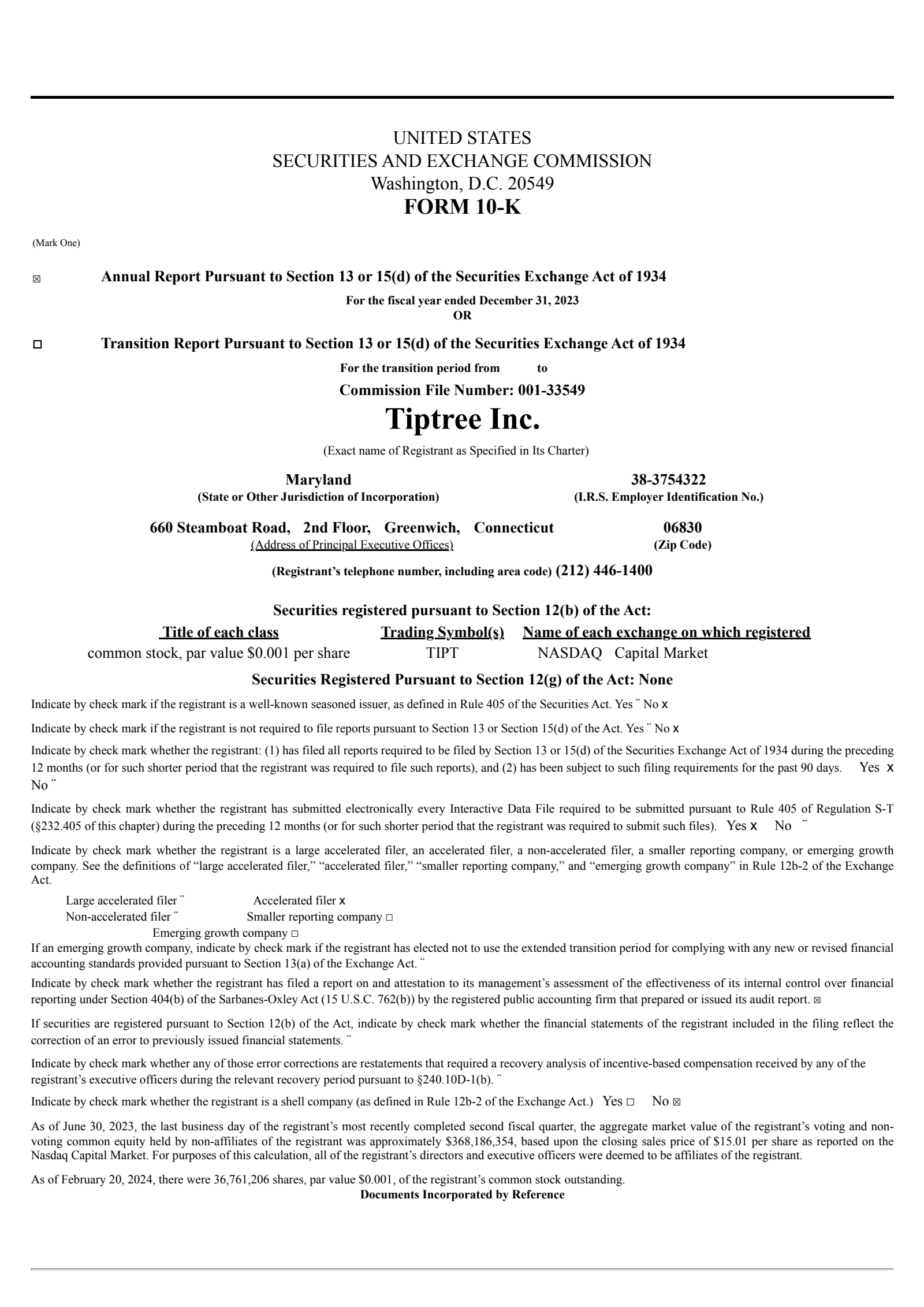 Tiptree Financial's Q4 2023 Annual report
